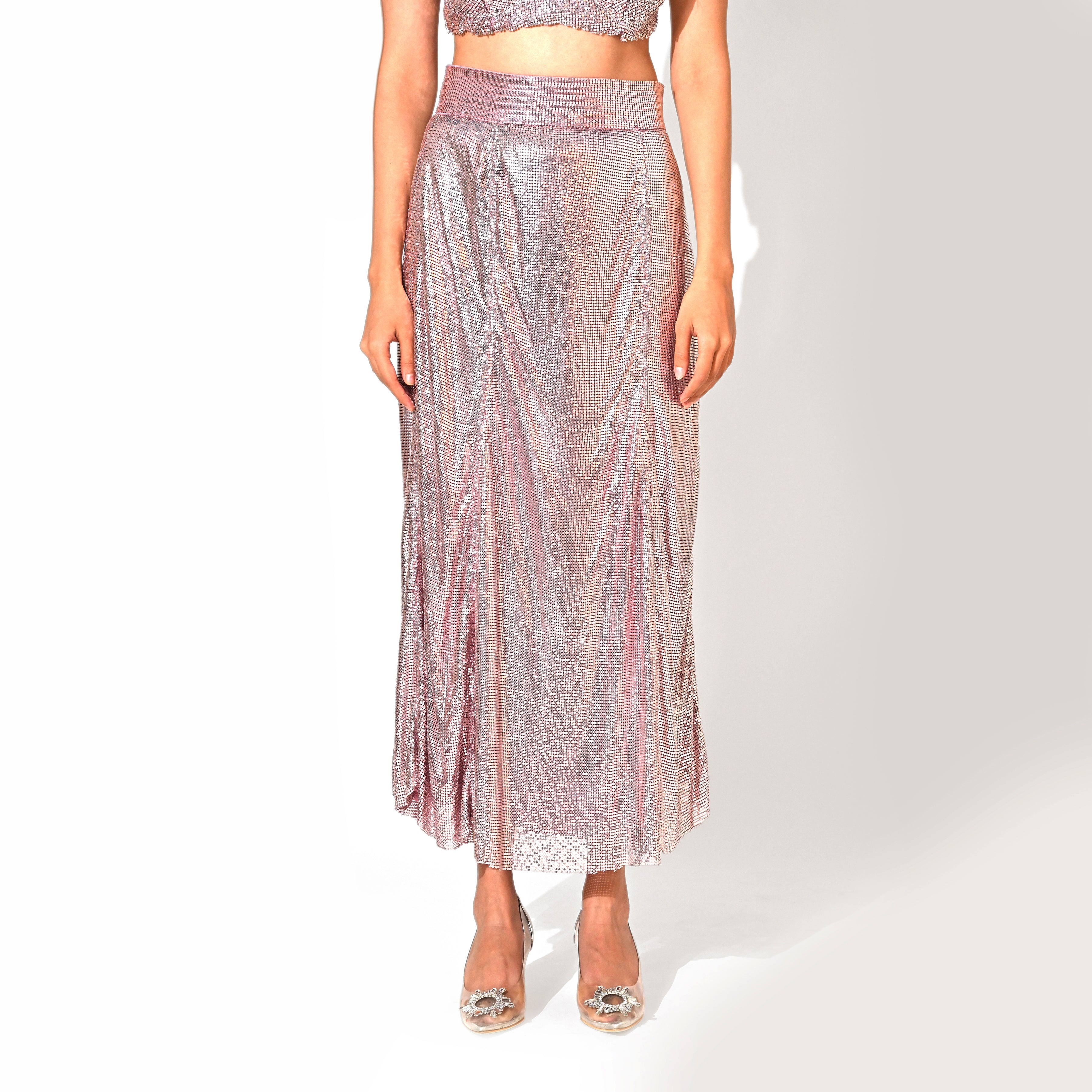 COCO ROSE METALLIC ROSE CHAINMAIL CO-ORD SET
