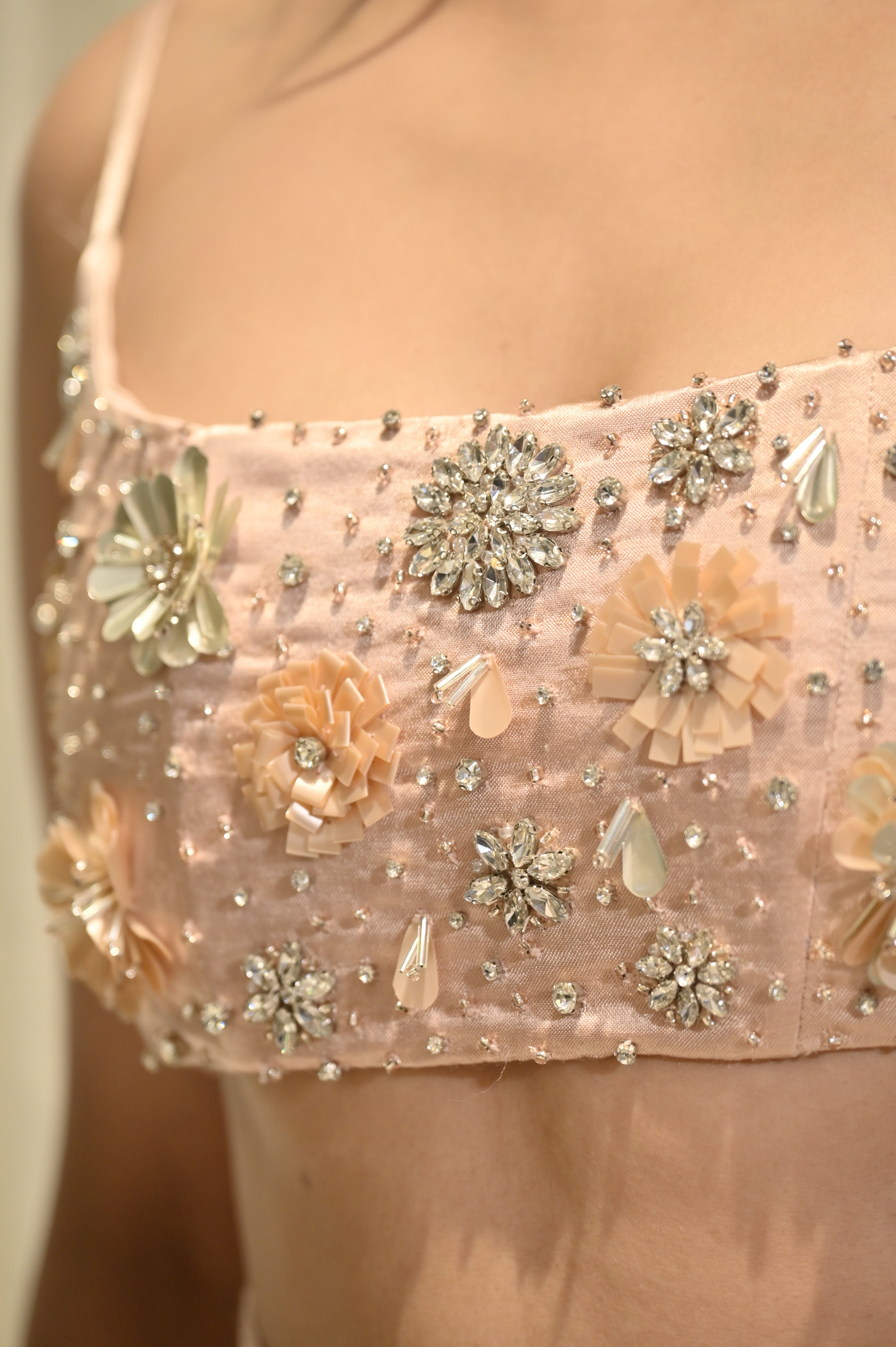 CHARLOTTE NUDE FLORAL SEQUIN EMBELLISHED CROP TOP