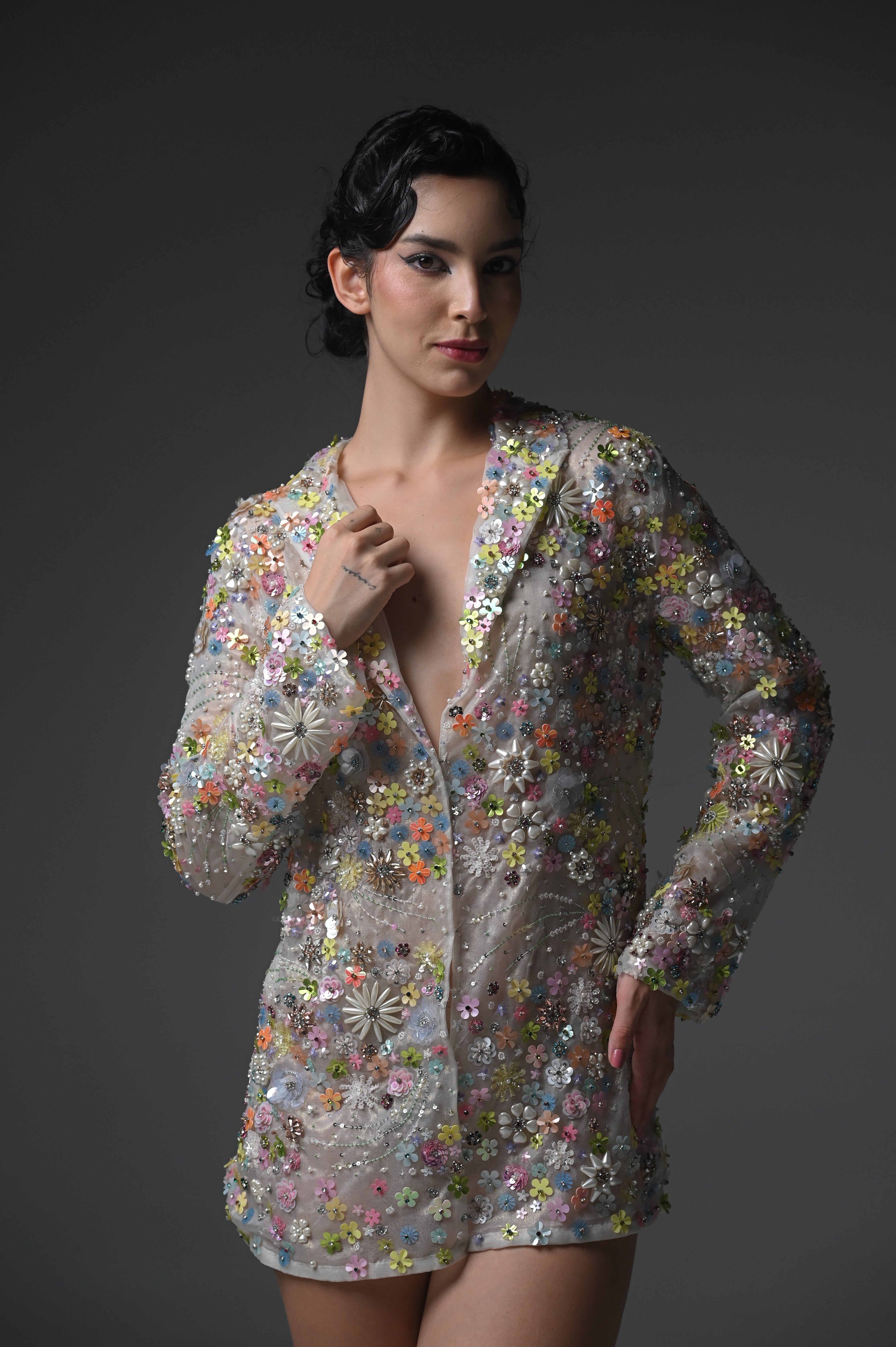 MARYLIN FLORAL EMBELLISHED BLAZER DRESS