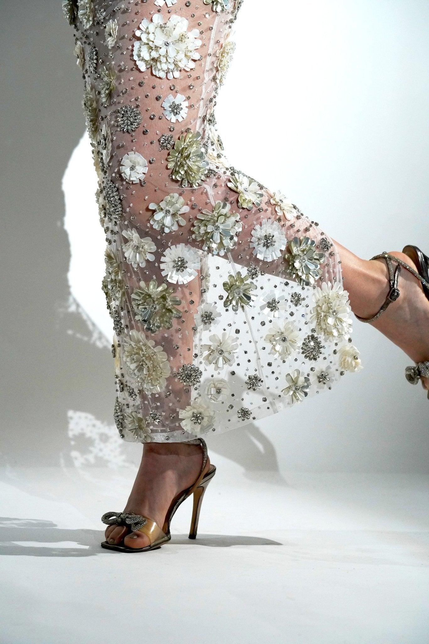 CHARLOTTE WHITE FLORAL SEQUIN EMBELLISHED MAXI DRESS
