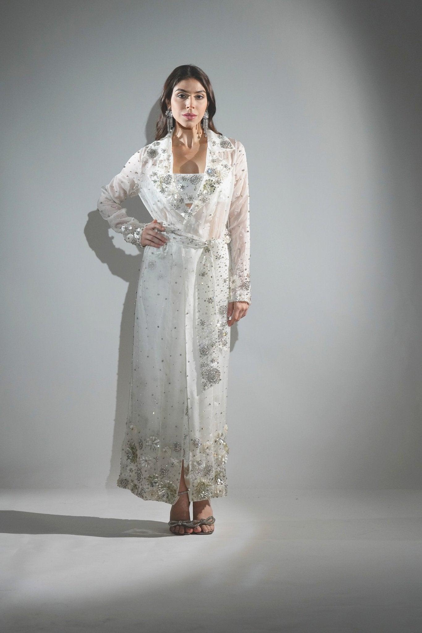 CHARLOTTE WHITE FLORAL SEQUIN EMBELLISHED TRENCH CO-ORD SET