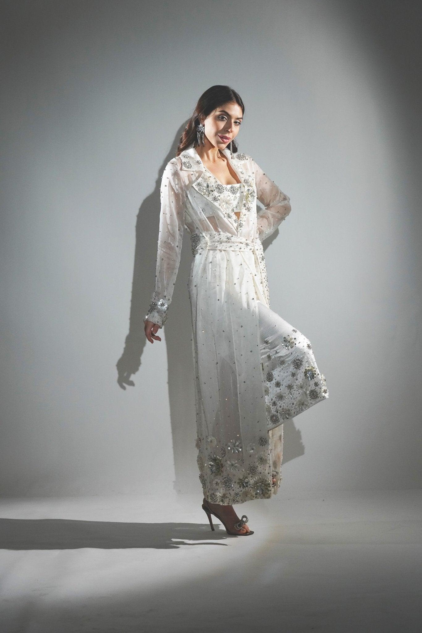 CHARLOTTE WHITE FLORAL SEQUIN EMBELLISHED TRENCH CO-ORD SET