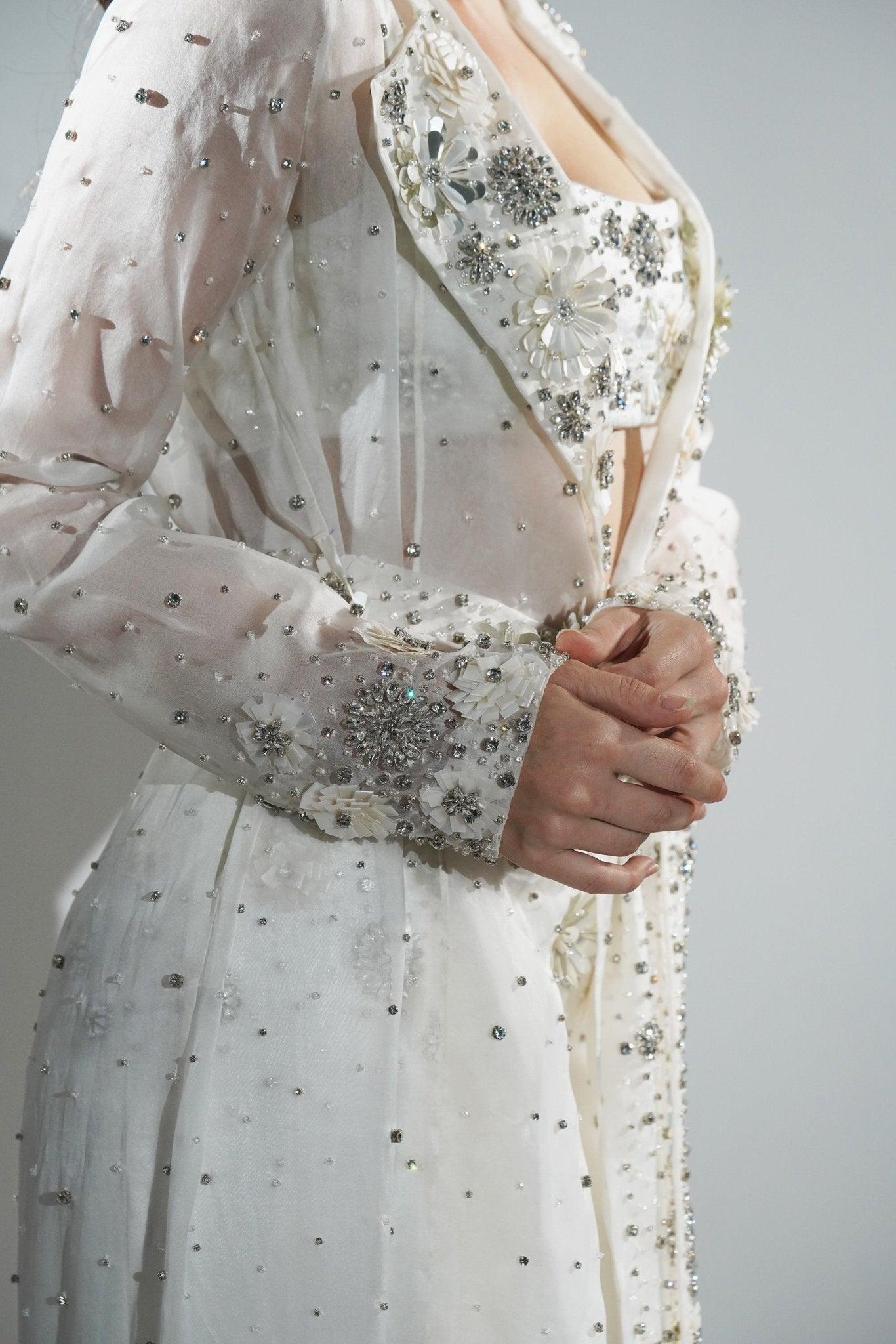 CHARLOTTE WHITE FLORAL SEQUIN EMBELLISHED TRENCH CO-ORD SET