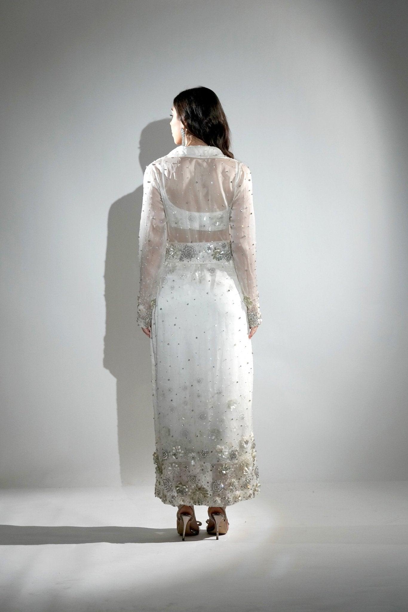 CHARLOTTE WHITE FLORAL SEQUIN EMBELLISHED TRENCH CO-ORD SET