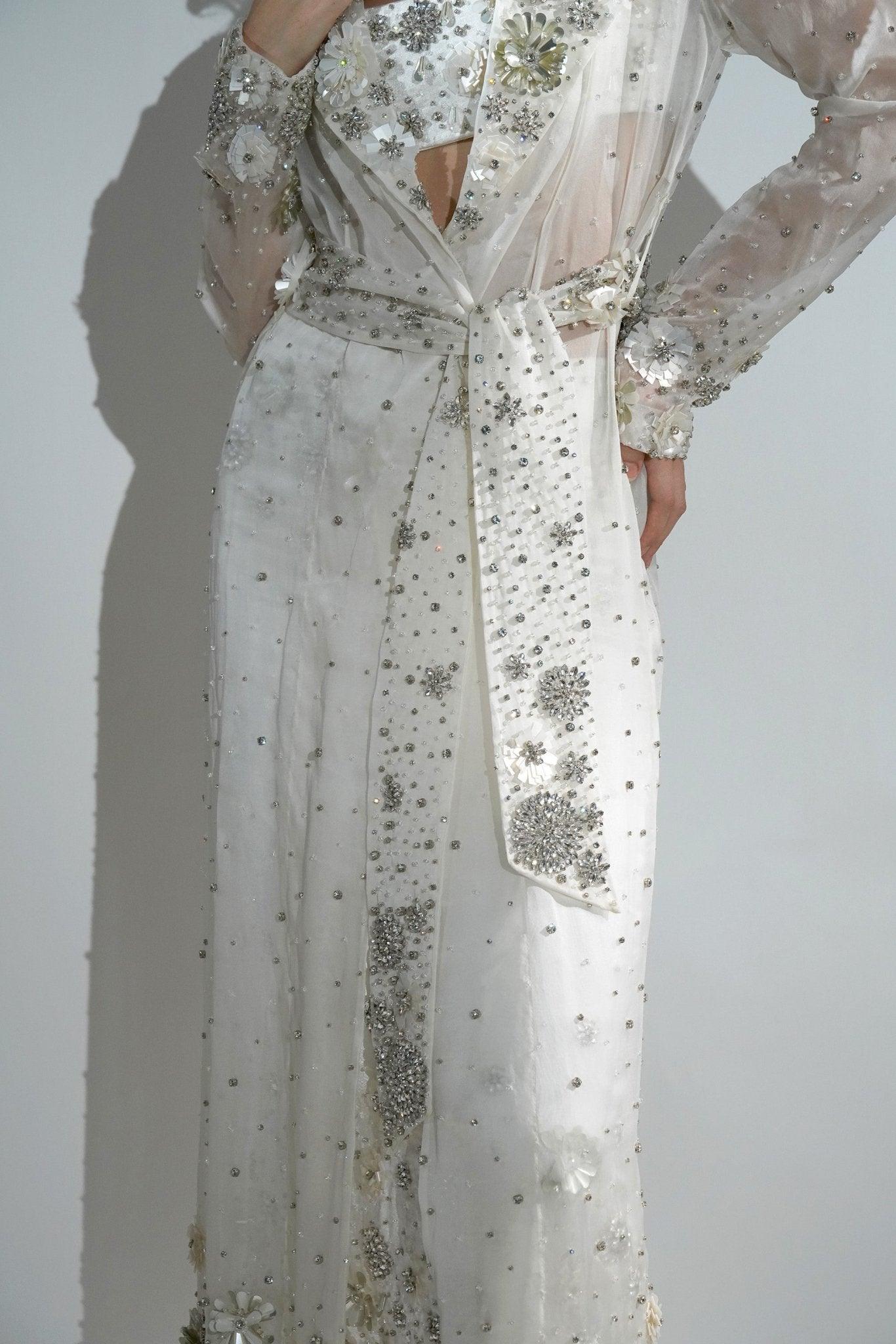CHARLOTTE WHITE FLORAL SEQUIN EMBELLISHED TRENCH CO-ORD SET