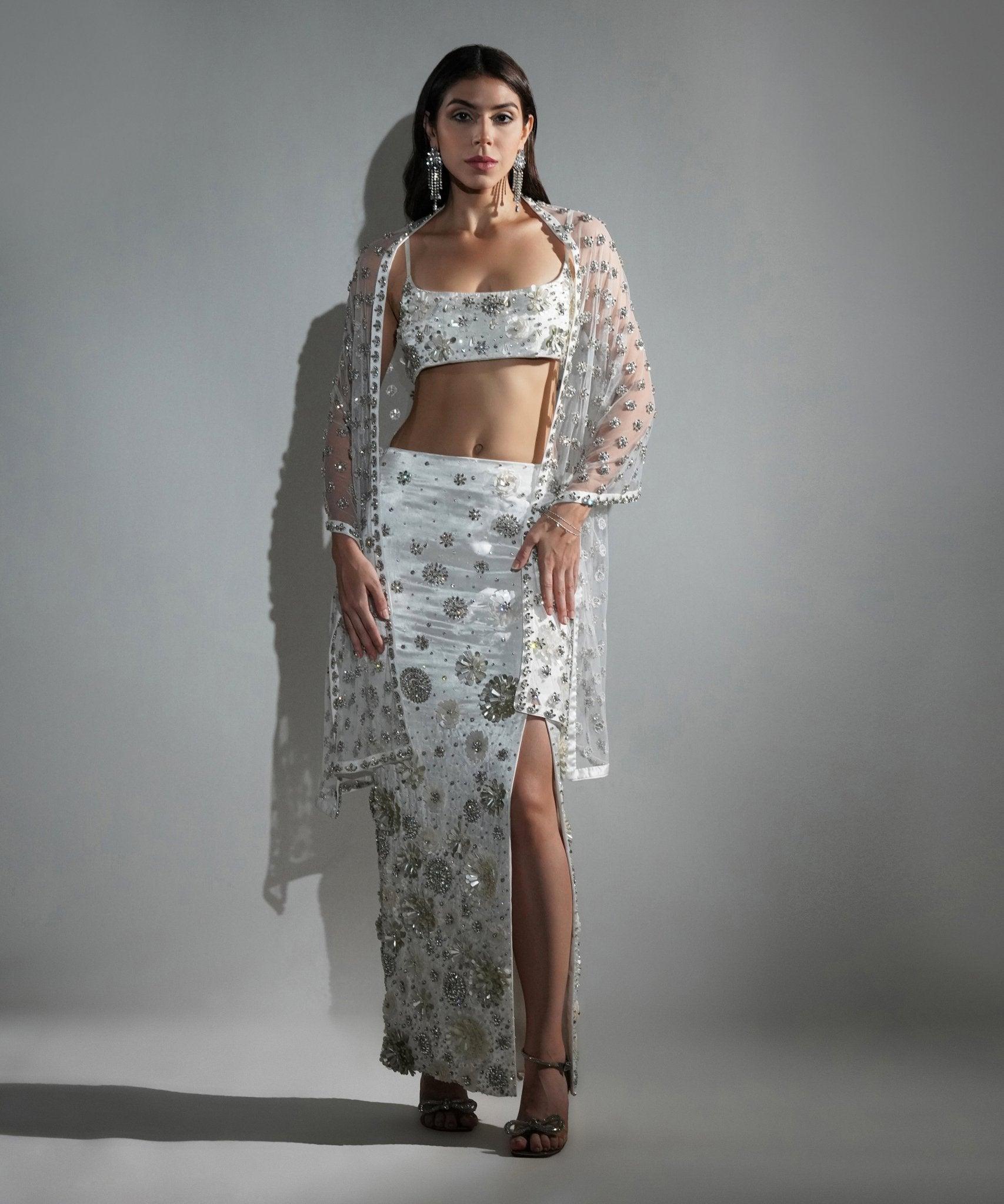 CHARLOTTE WHITE FLORAL SEQUIN EMBELLISHED STOLE