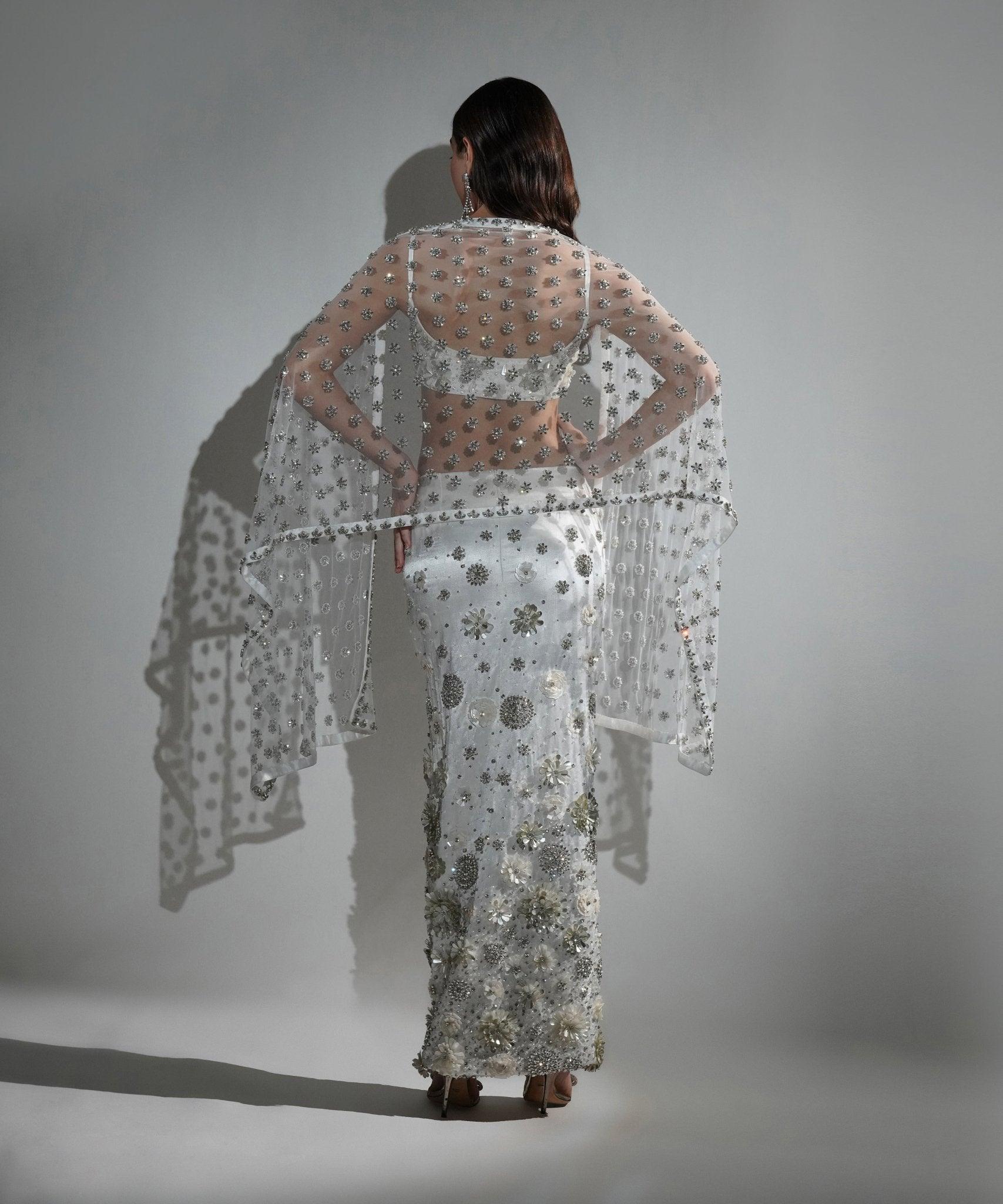 CHARLOTTE WHITE FLORAL SEQUIN EMBELLISHED STOLE