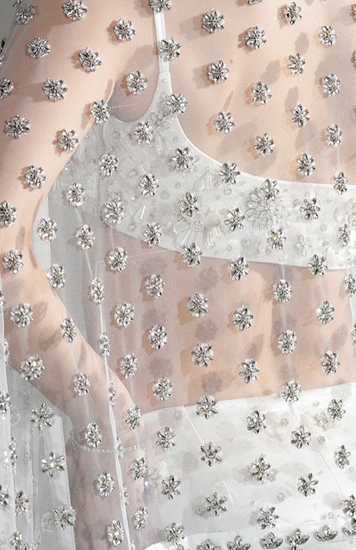 CHARLOTTE WHITE FLORAL SEQUIN EMBELLISHED STOLE