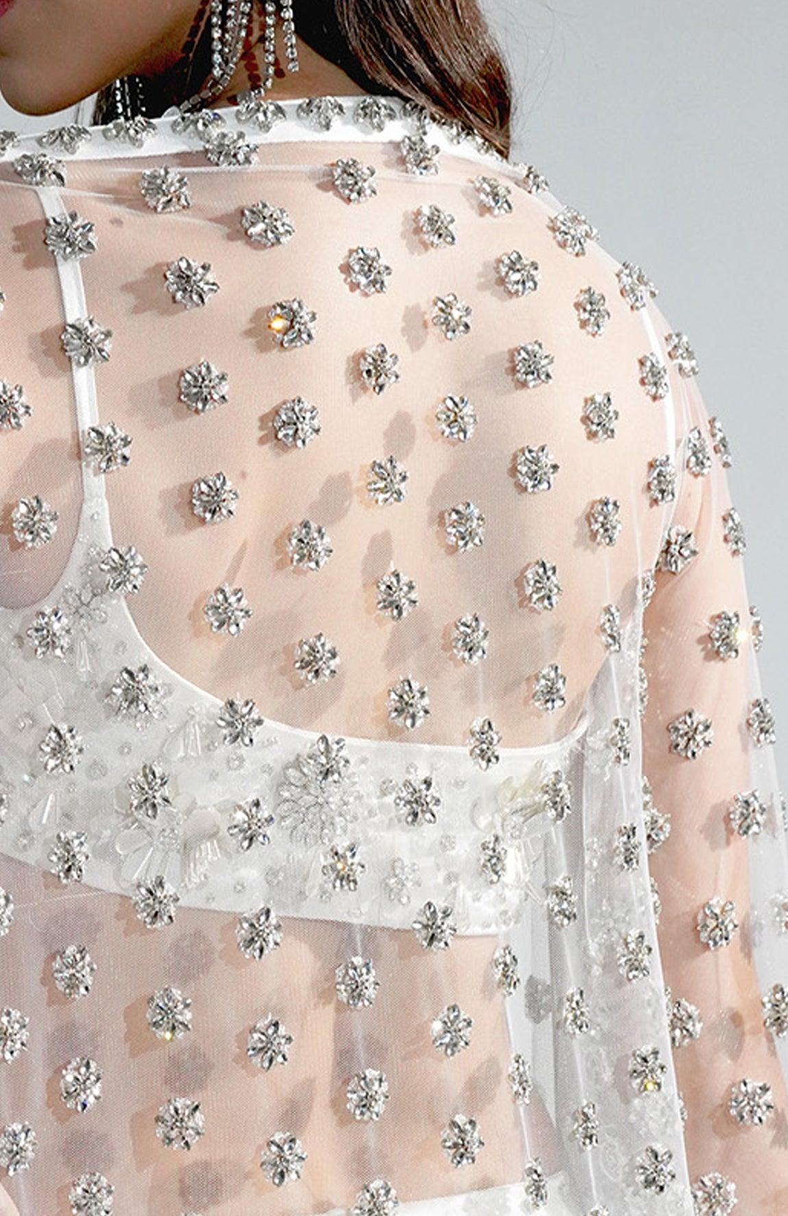 CHARLOTTE WHITE FLORAL SEQUIN EMBELLISHED STOLE