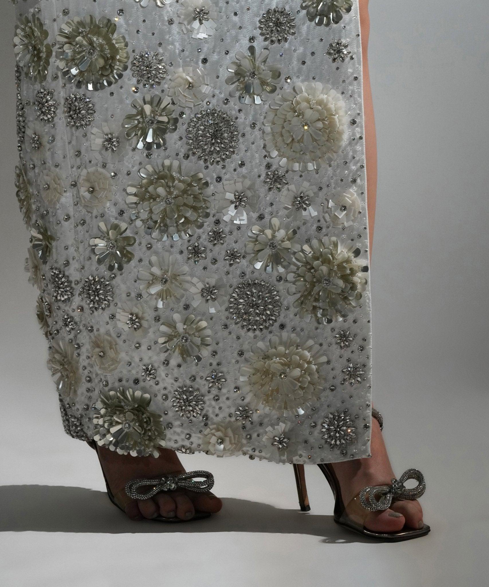 CHARLOTTE WHITE FLORAL SEQUIN EMBELLISHED MAXI CO-ORD SET