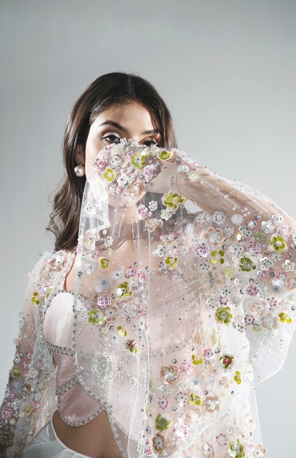EDEN 3D FLORAL EMBROIDERY  FLOWER CAPE