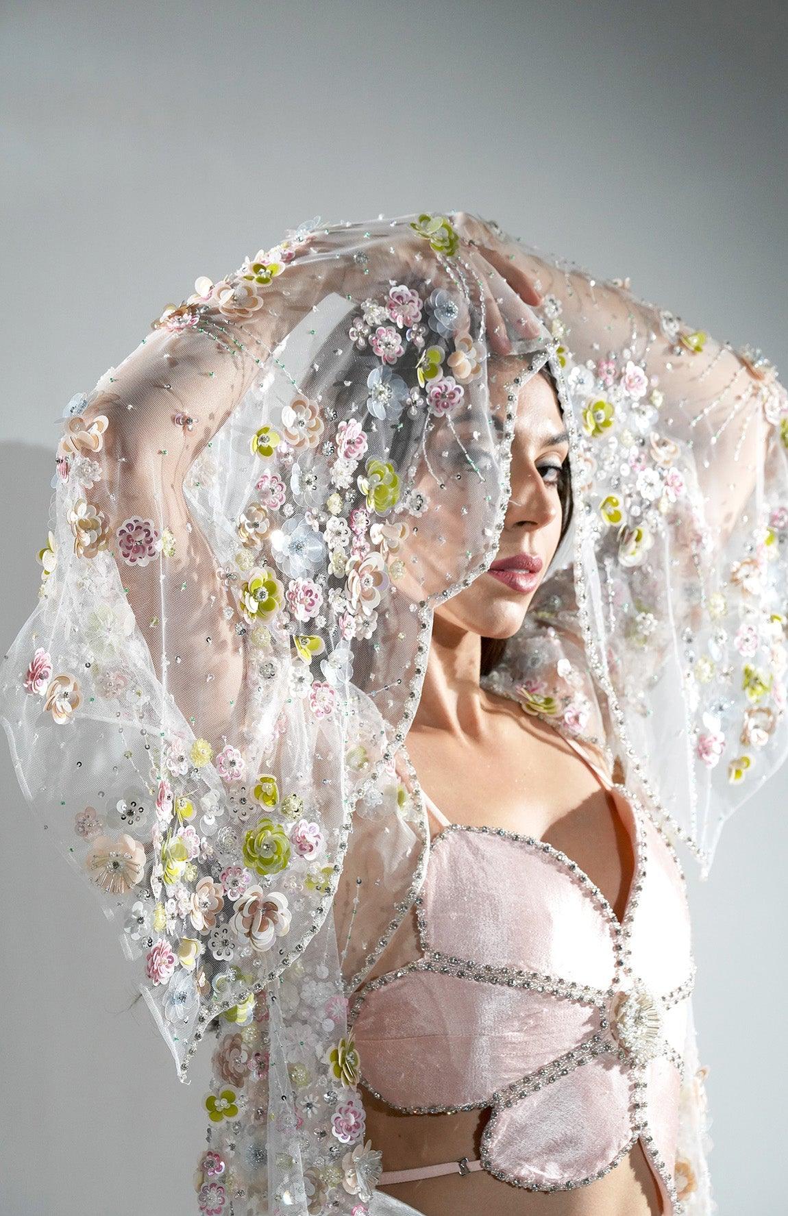 EDEN 3D FLORAL EMBROIDERY  FLOWER CAPE