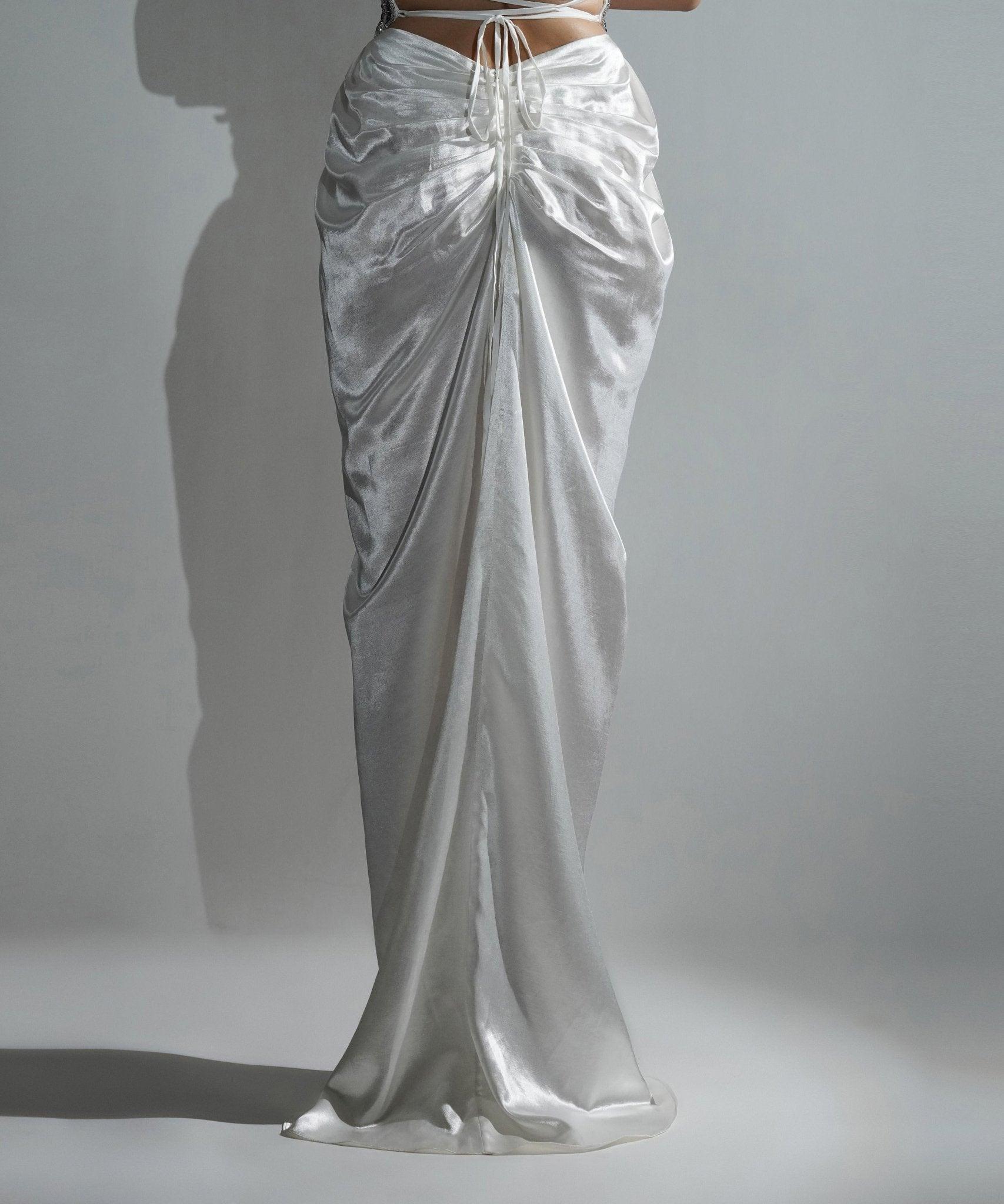 KEYA WHITE DRAPE MAXI SKIRT