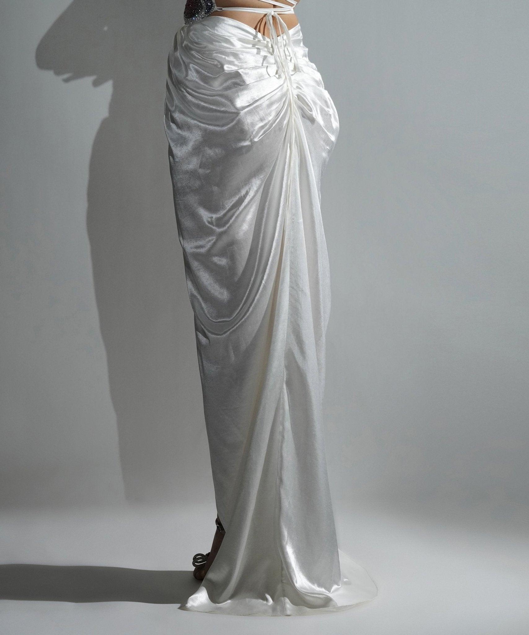 KEYA WHITE DRAPE MAXI SKIRT