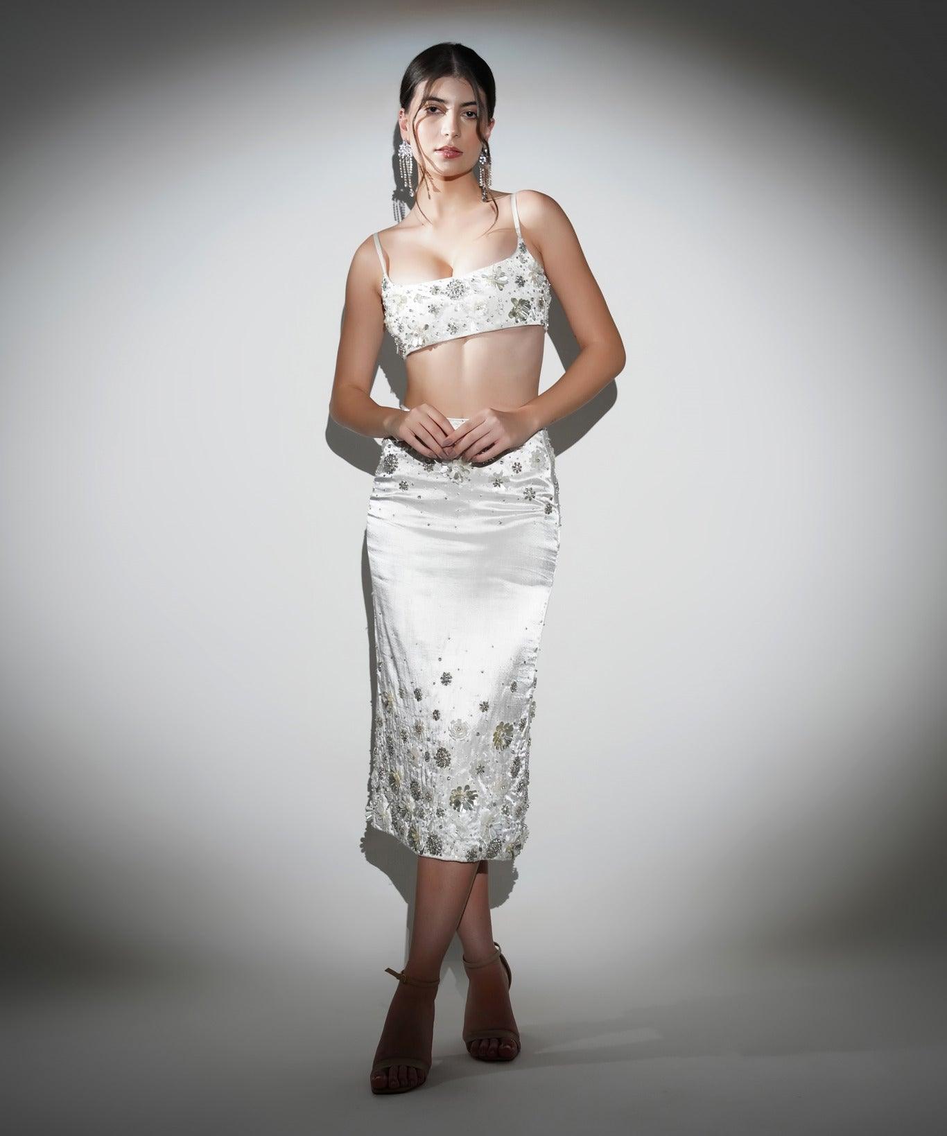 CHARLOTTE WHITE FLORAL SEQUIN EMBELLISHED CO-ORD SET