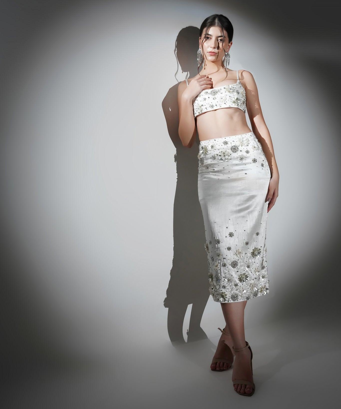 CHARLOTTE WHITE FLORAL SEQUIN EMBELLISHED CO-ORD SET