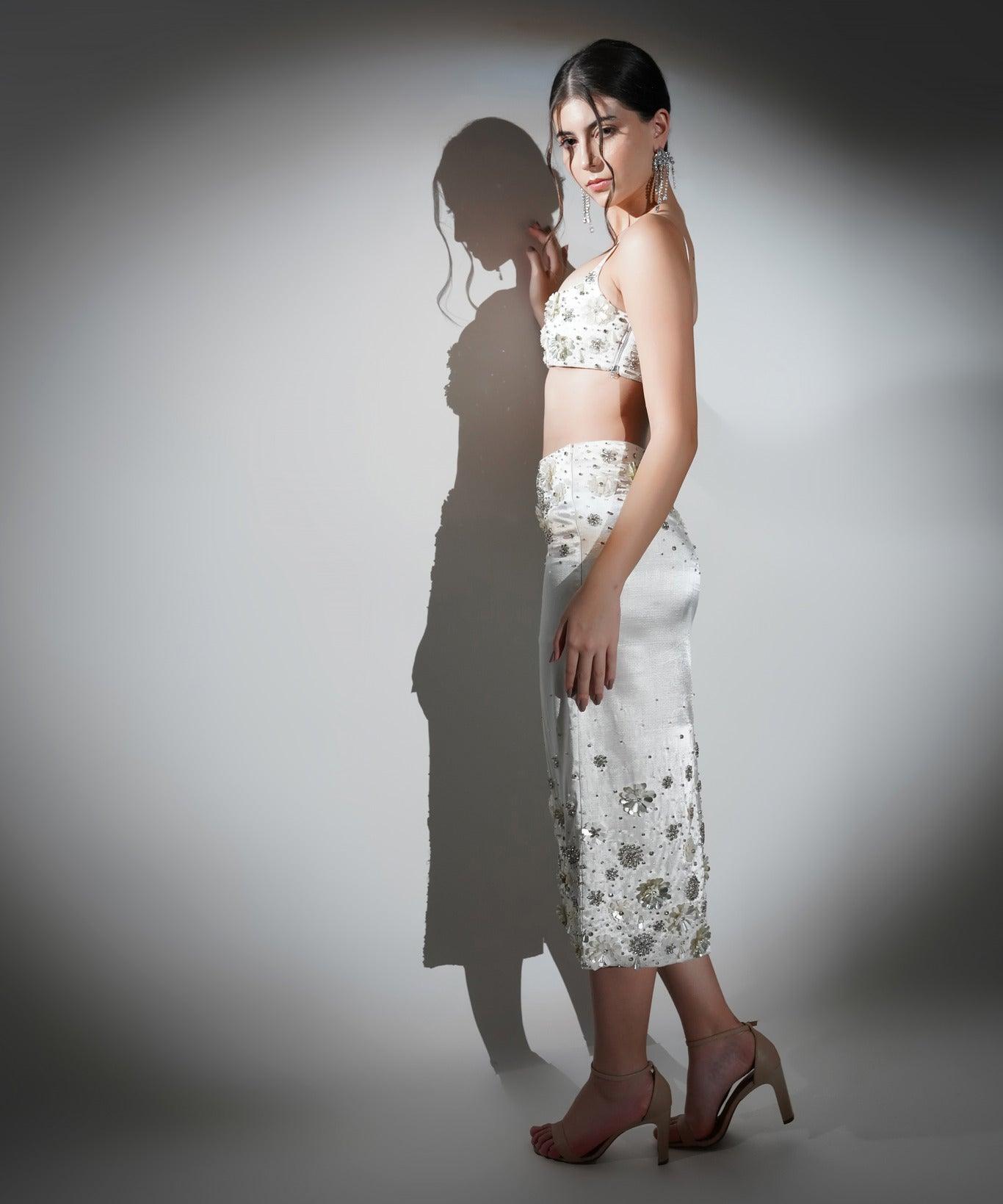 CHARLOTTE WHITE FLORAL SEQUIN EMBELLISHED CO-ORD SET
