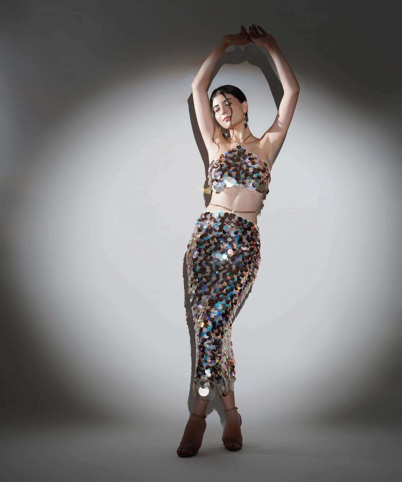 ISLA METALLIC SEQUIN HALTER CO-ORD SET