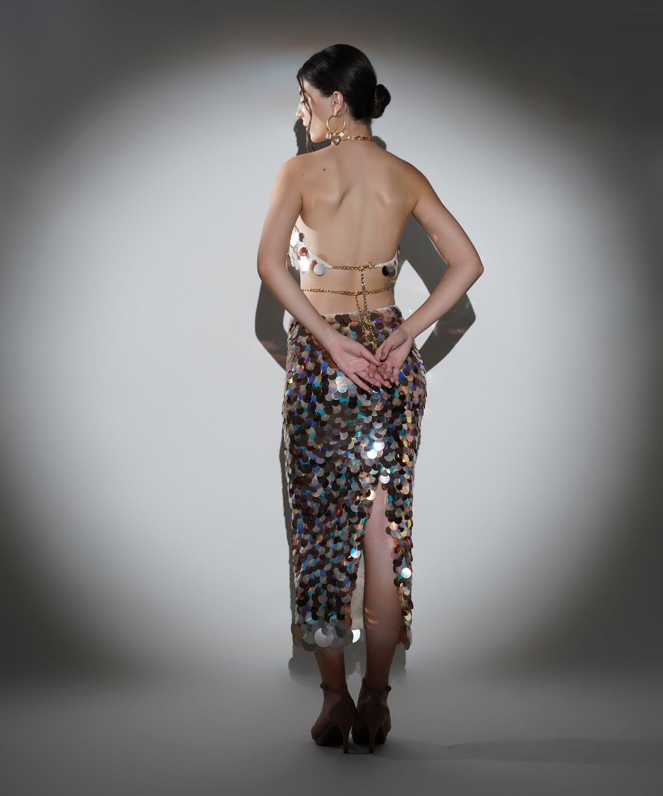ISLA METALLIC SEQUIN HALTER CO-ORD SET