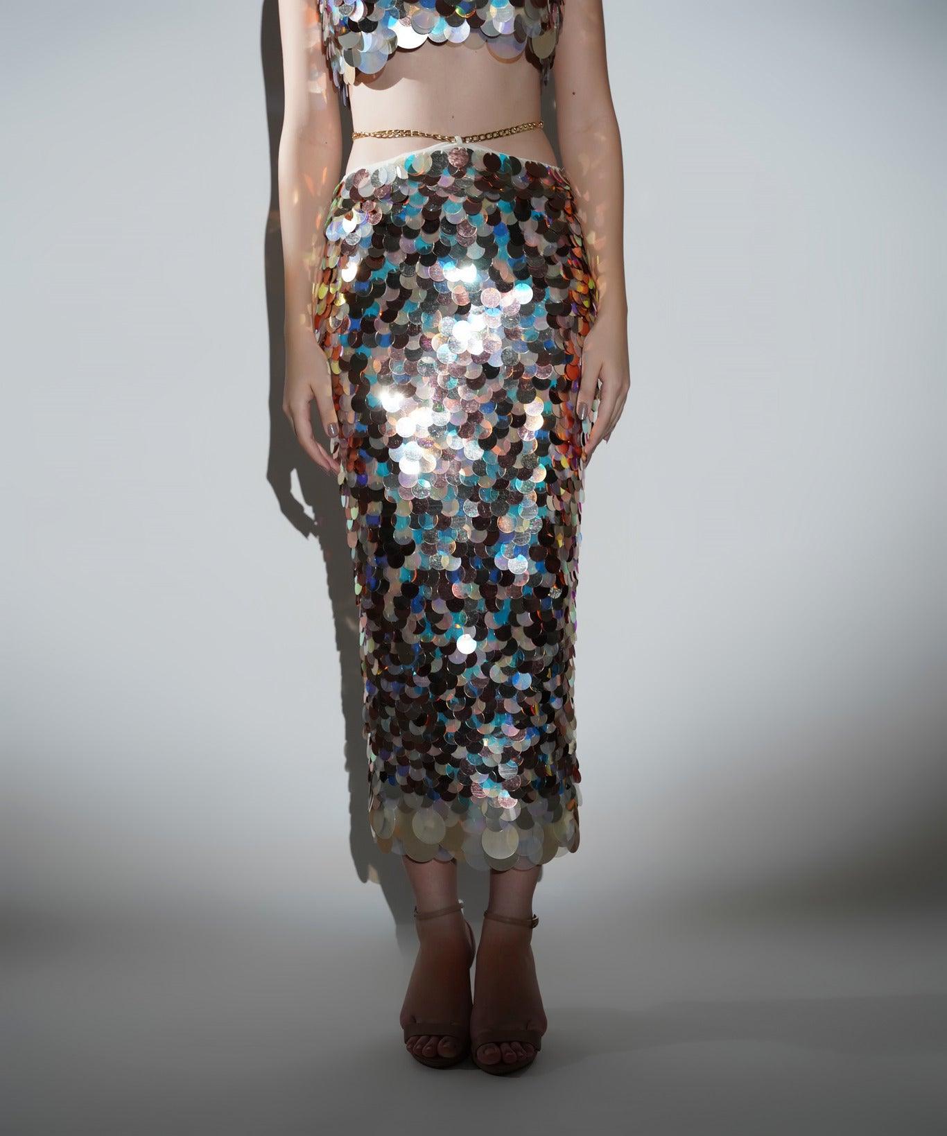 ISLA METALLIC SEQUIN PENCIL SKIRT