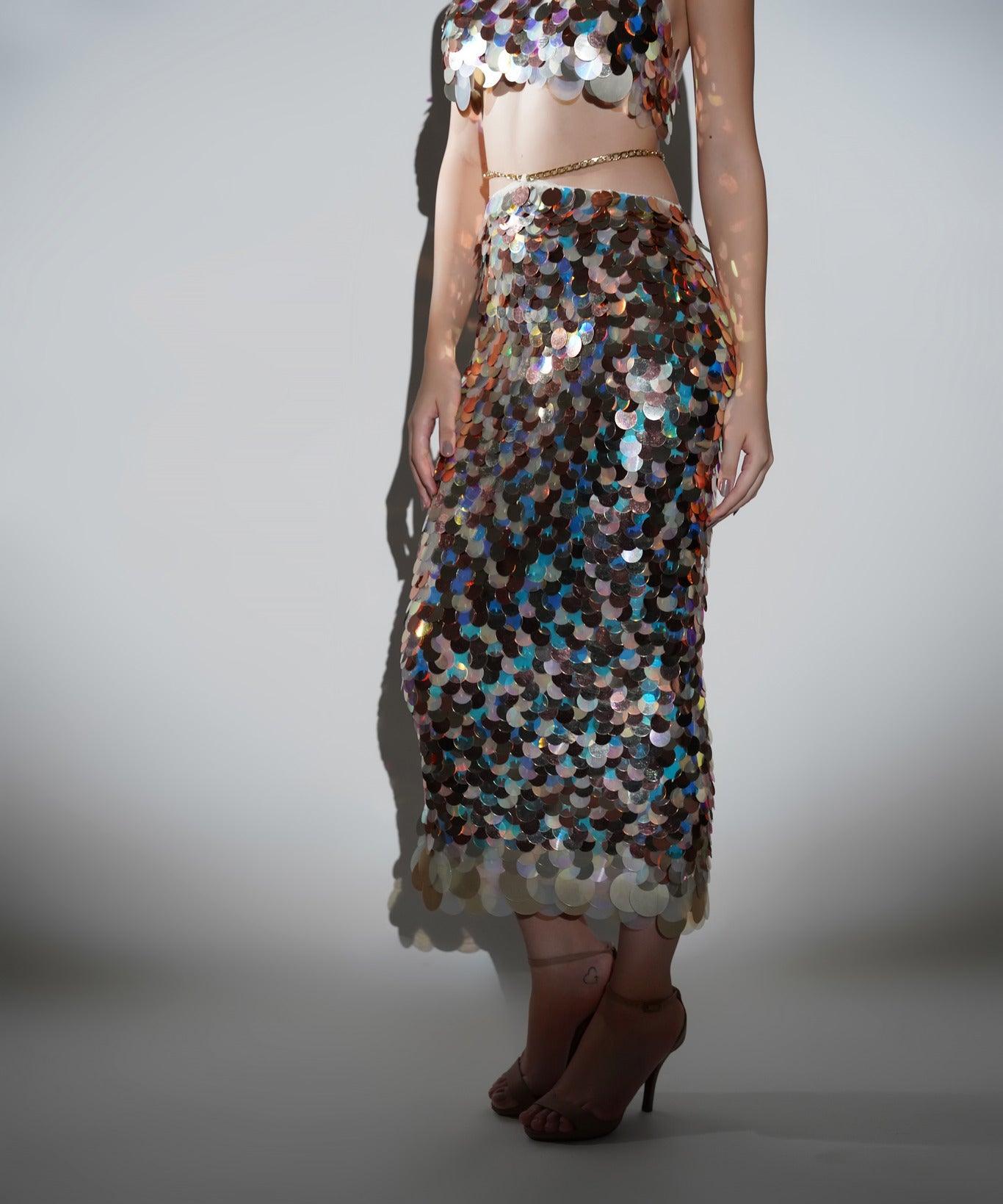 ISLA METALLIC SEQUIN PENCIL SKIRT