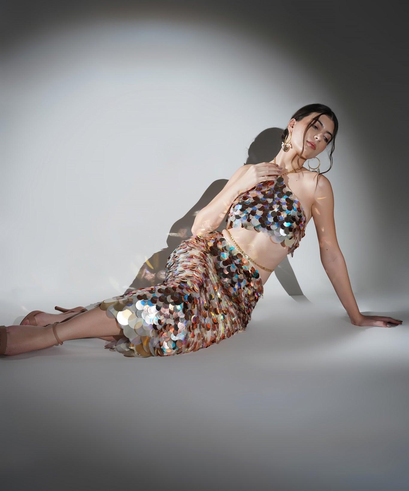 ISLA METALLIC SEQUIN HALTER CO-ORD SET