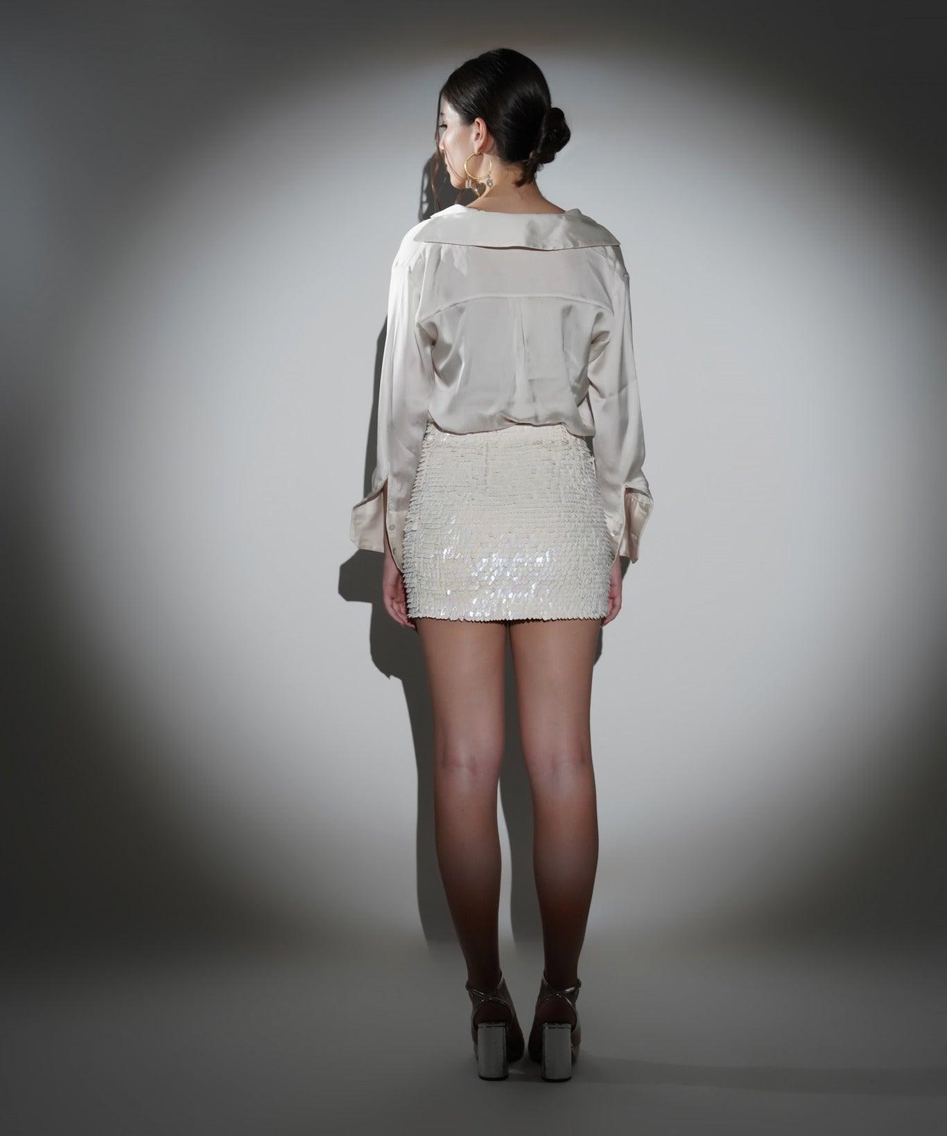 PEARL IVORY EMBELLISHED SEQUIN MINI SKIRT