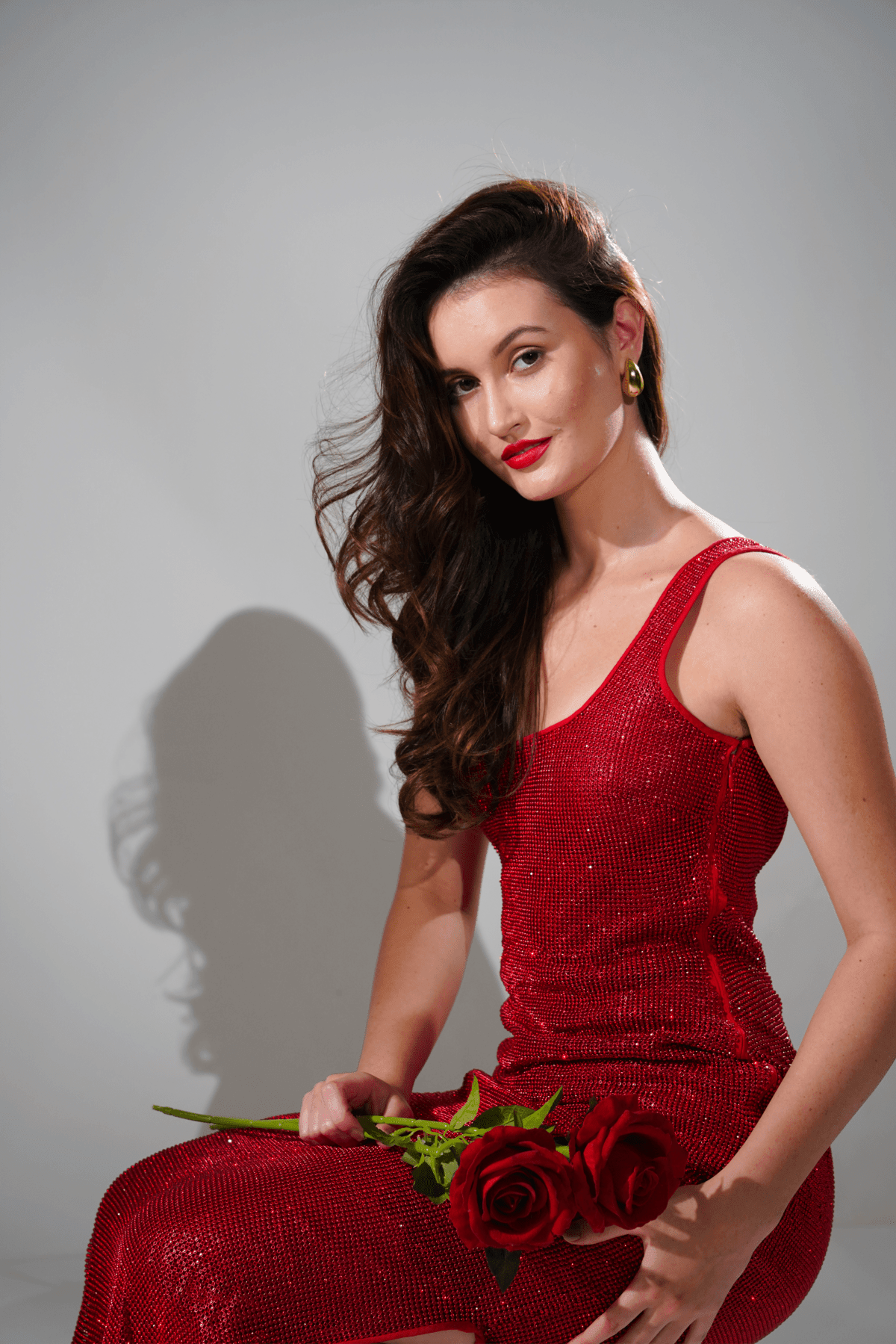 MIDNIGHT RED CHAINMAIL METALLIC MAXI DRESS