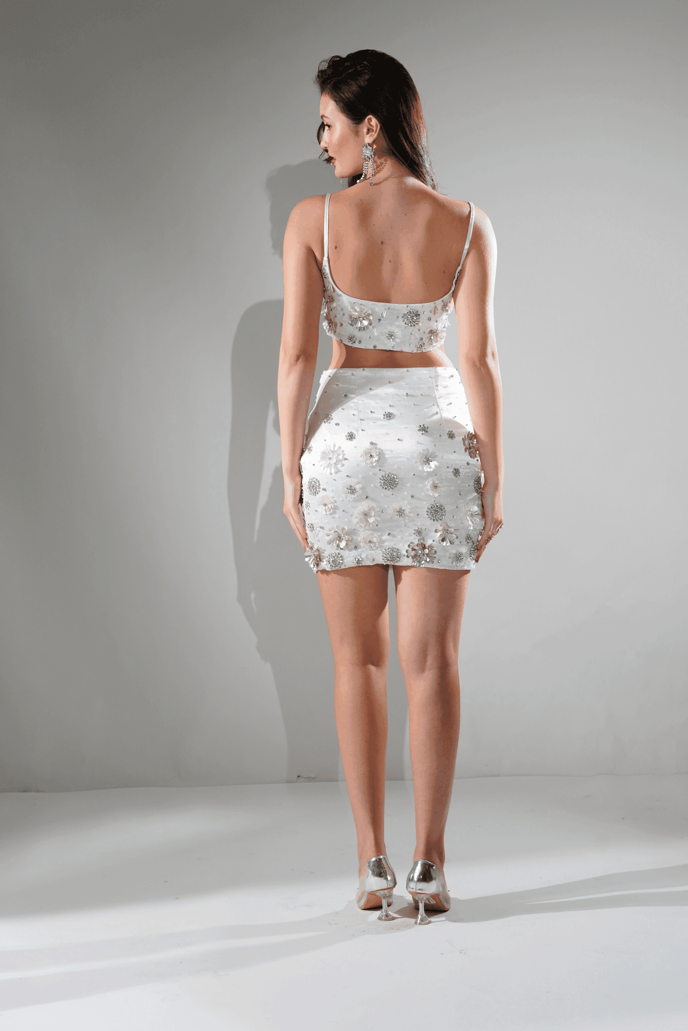 CHARLOTTE WHITE FLORAL SEQUIN EMBELLISHED MINI CO-ORD SET