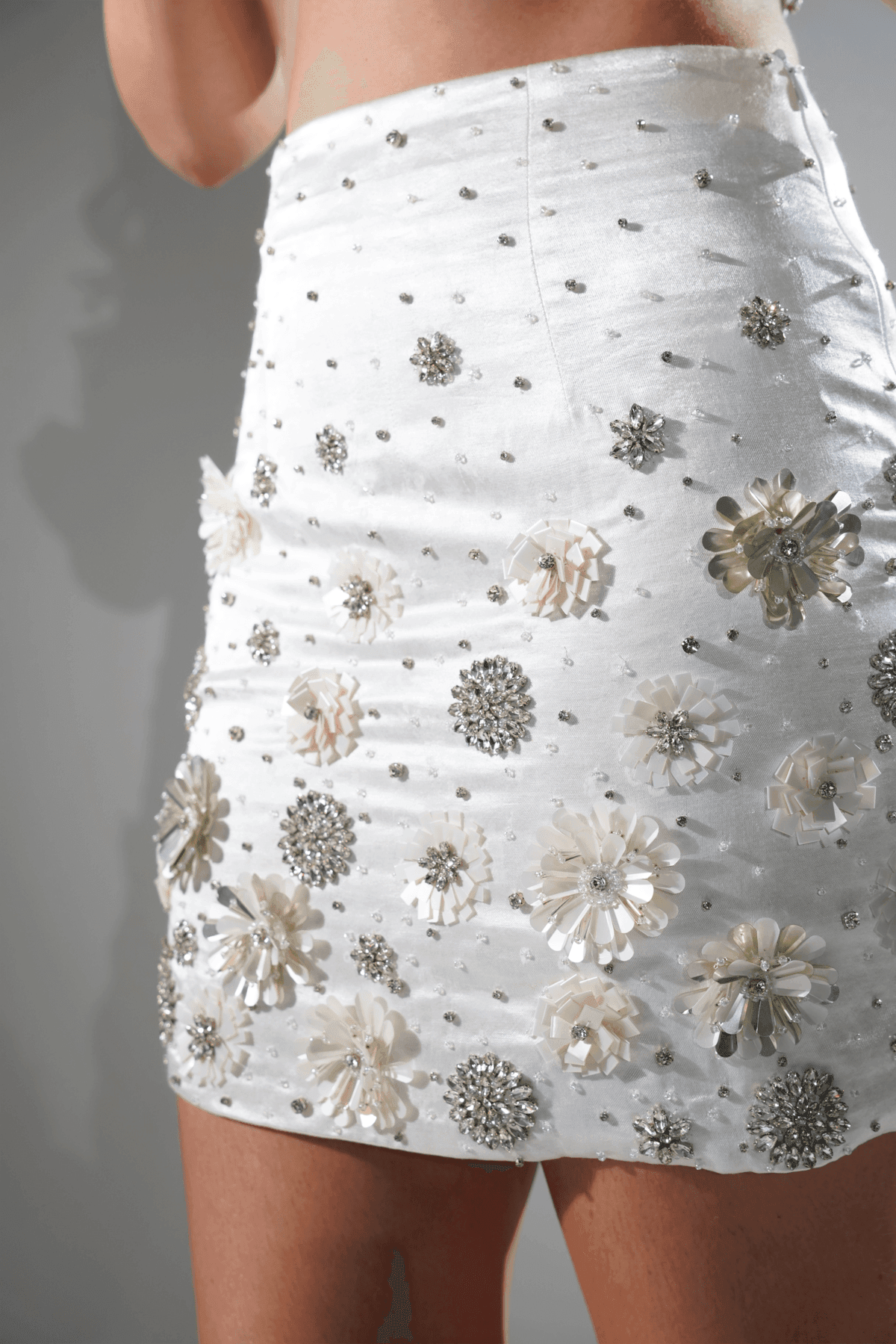 CHARLOTTE WHITE FLORAL SEQUIN EMBELLISHED MINI CO-ORD SET