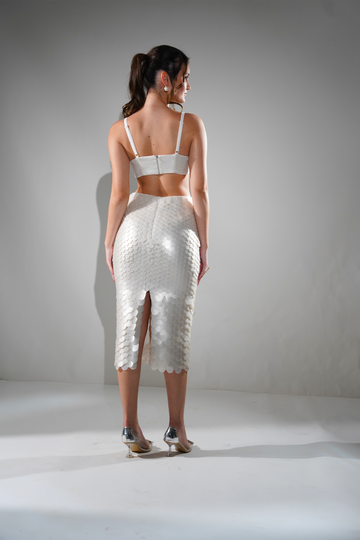 HAILEY PEARL WHITE SEQUIN EMBELLISHED MIDI CO-ORD SET