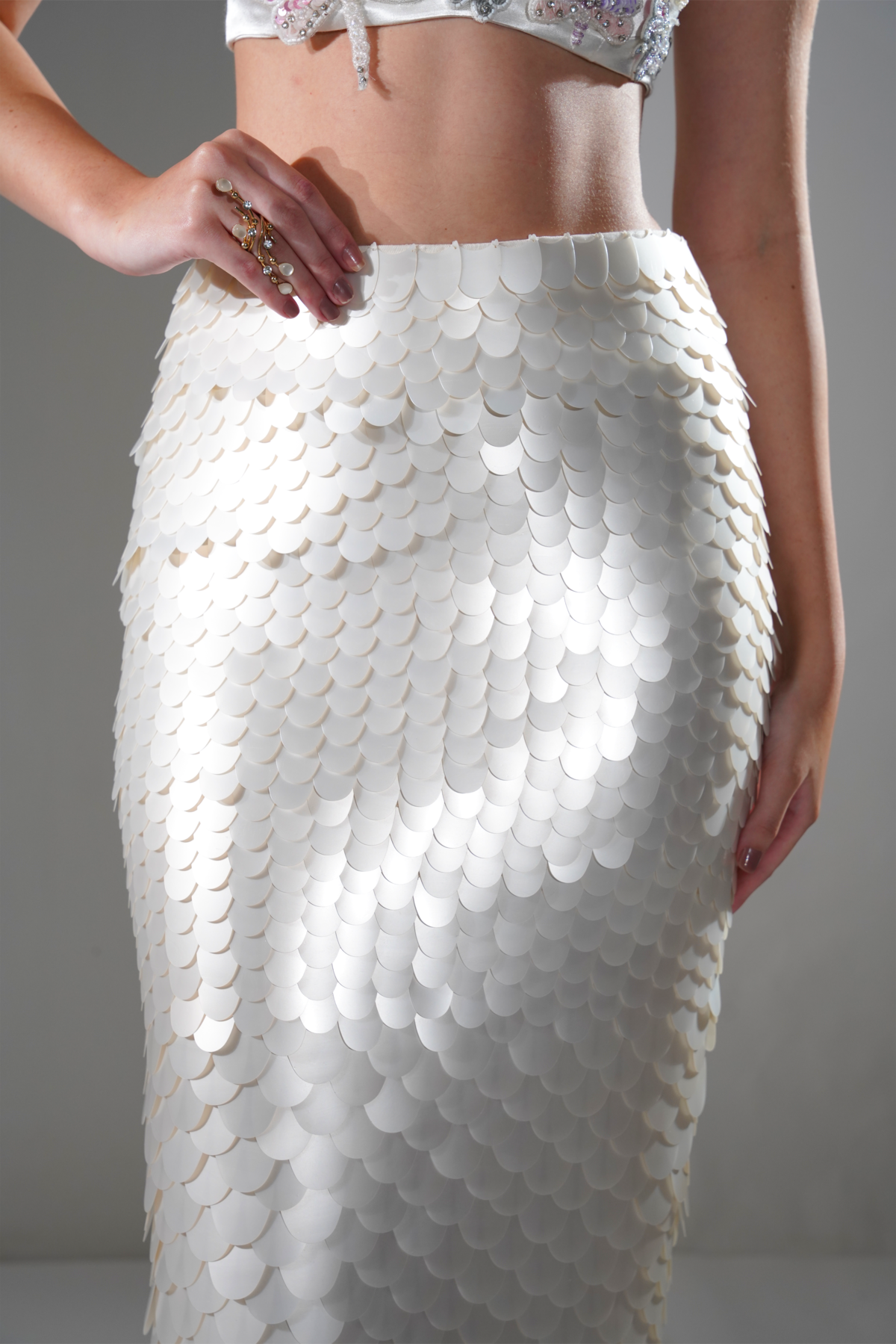 HAILEY PEARL WHITE SEQUIN EMBELLISHED MIDI CO-ORD SET