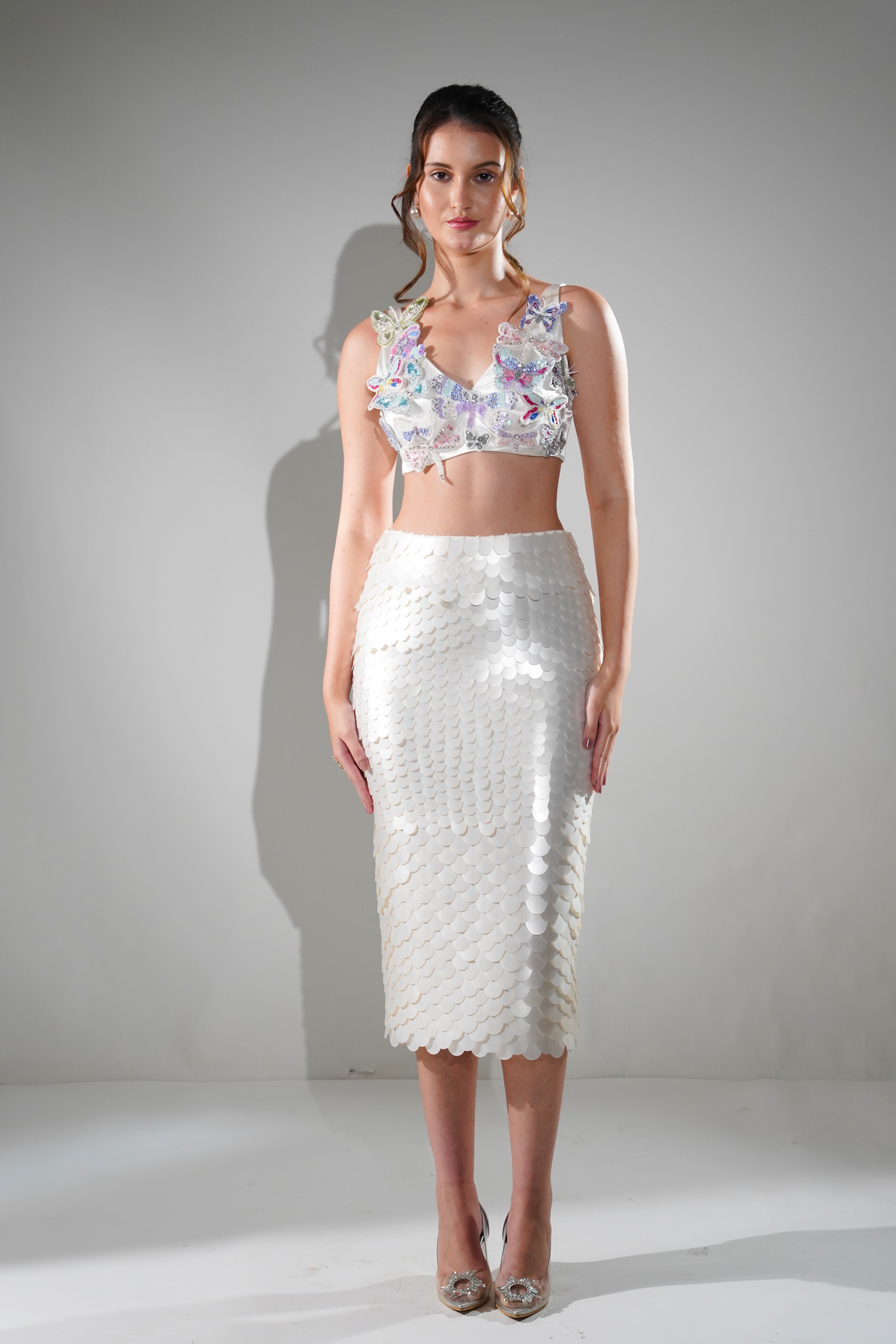 HAILEY PEARL WHITE SEQUIN EMBELLISHED MIDI CO-ORD SET