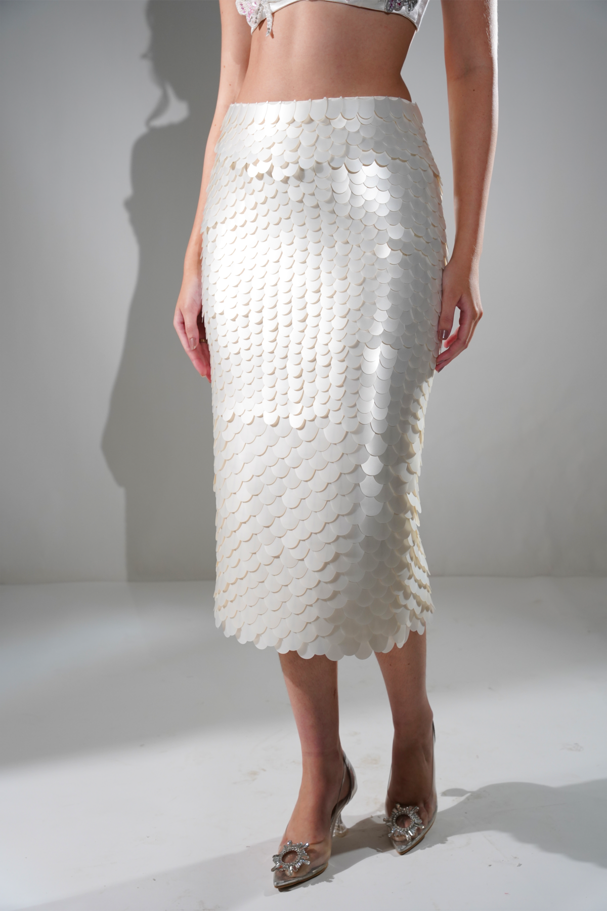 HAILEY PEARL WHITE SEQUIN EMBELLISHED MIDI CO-ORD SET