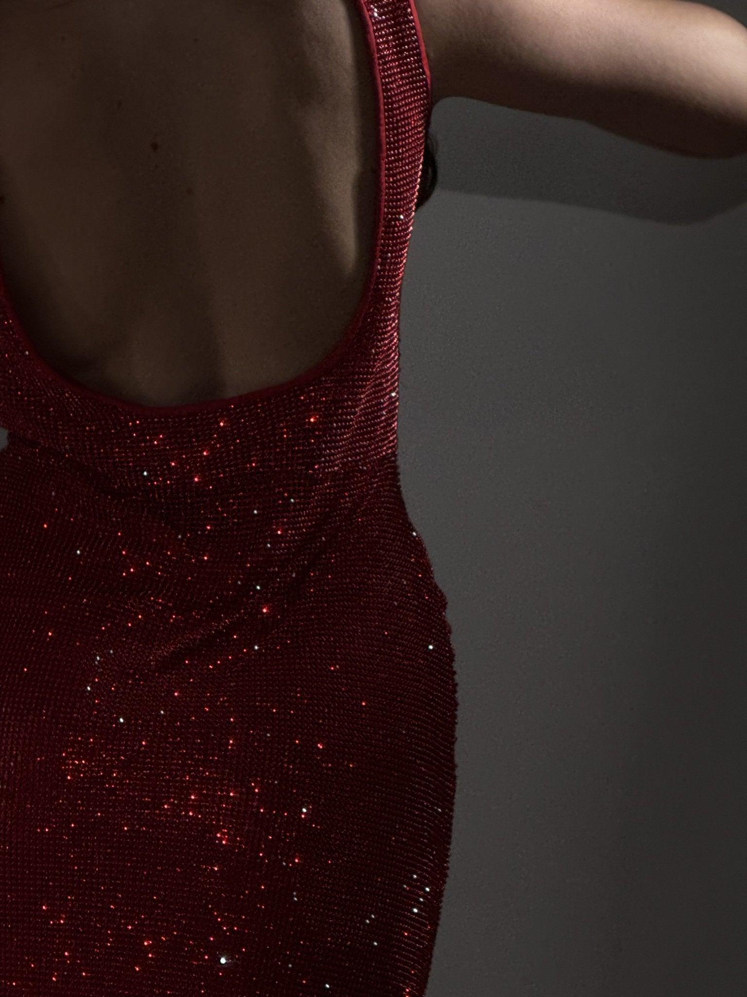 MIDNIGHT RED CHAINMAIL METALLIC MAXI DRESS