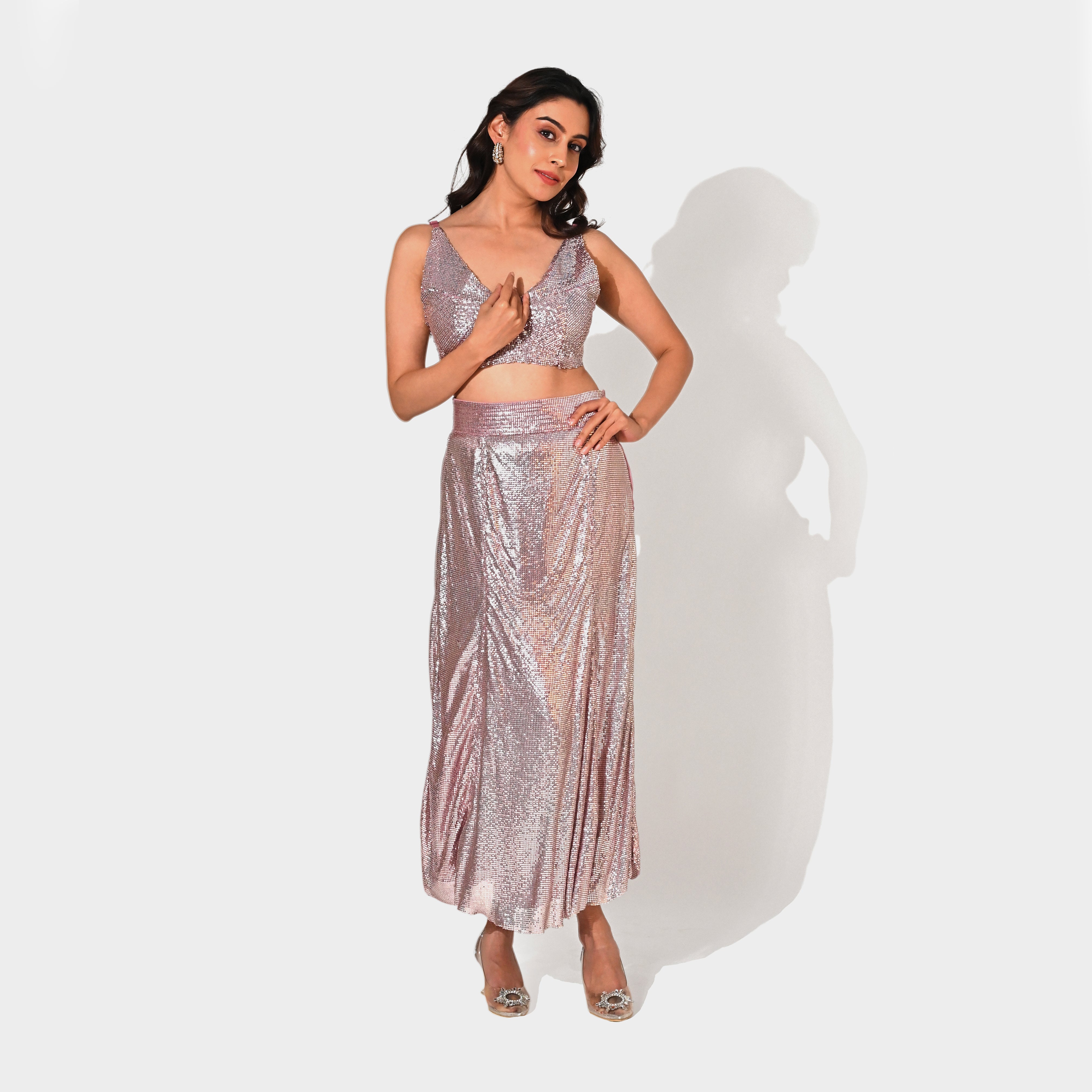 COCO ROSE METALLIC ROSE CHAINMAIL CO-ORD SET