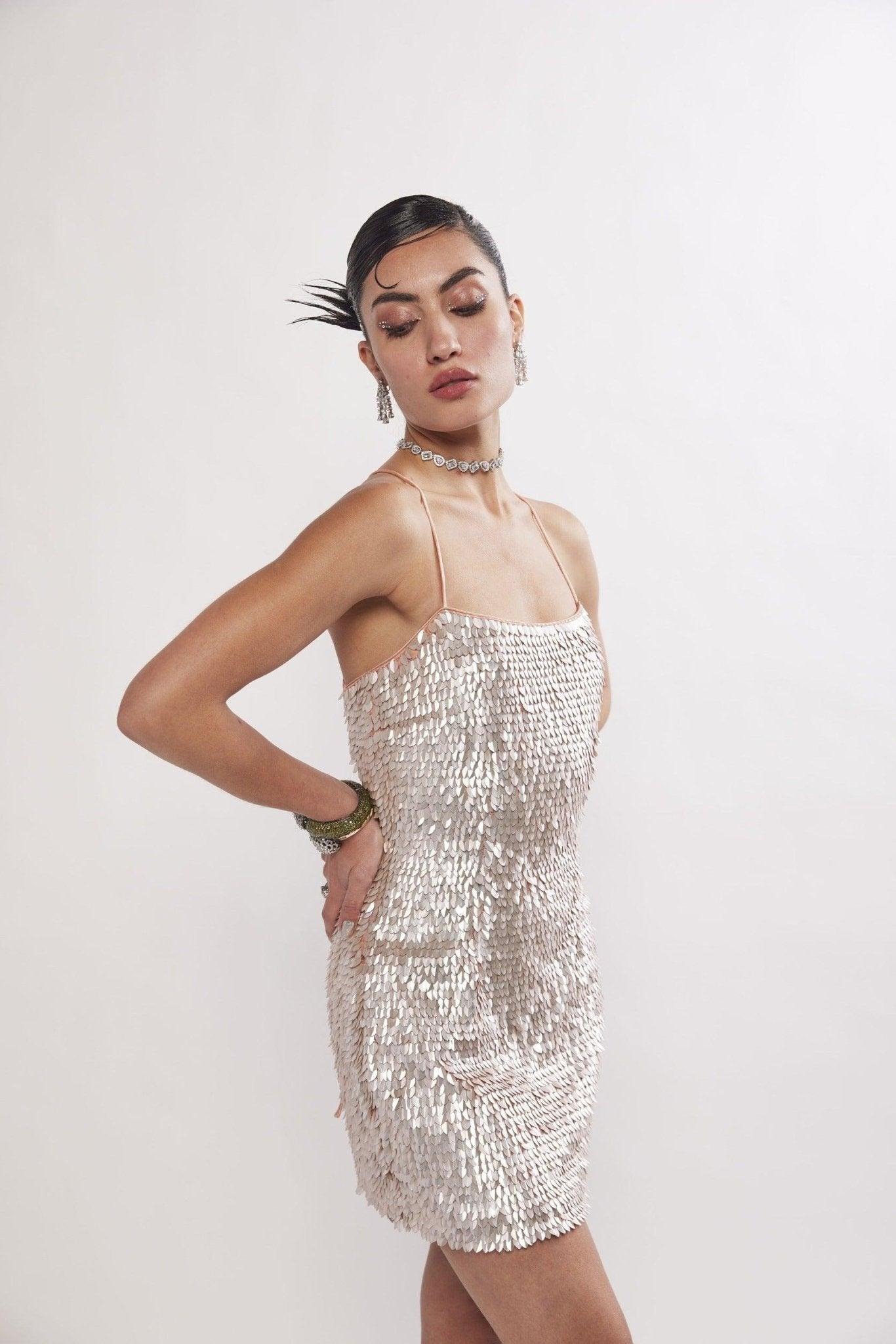 PEARL COCKTAIL MINI DRESS Peach - REALM