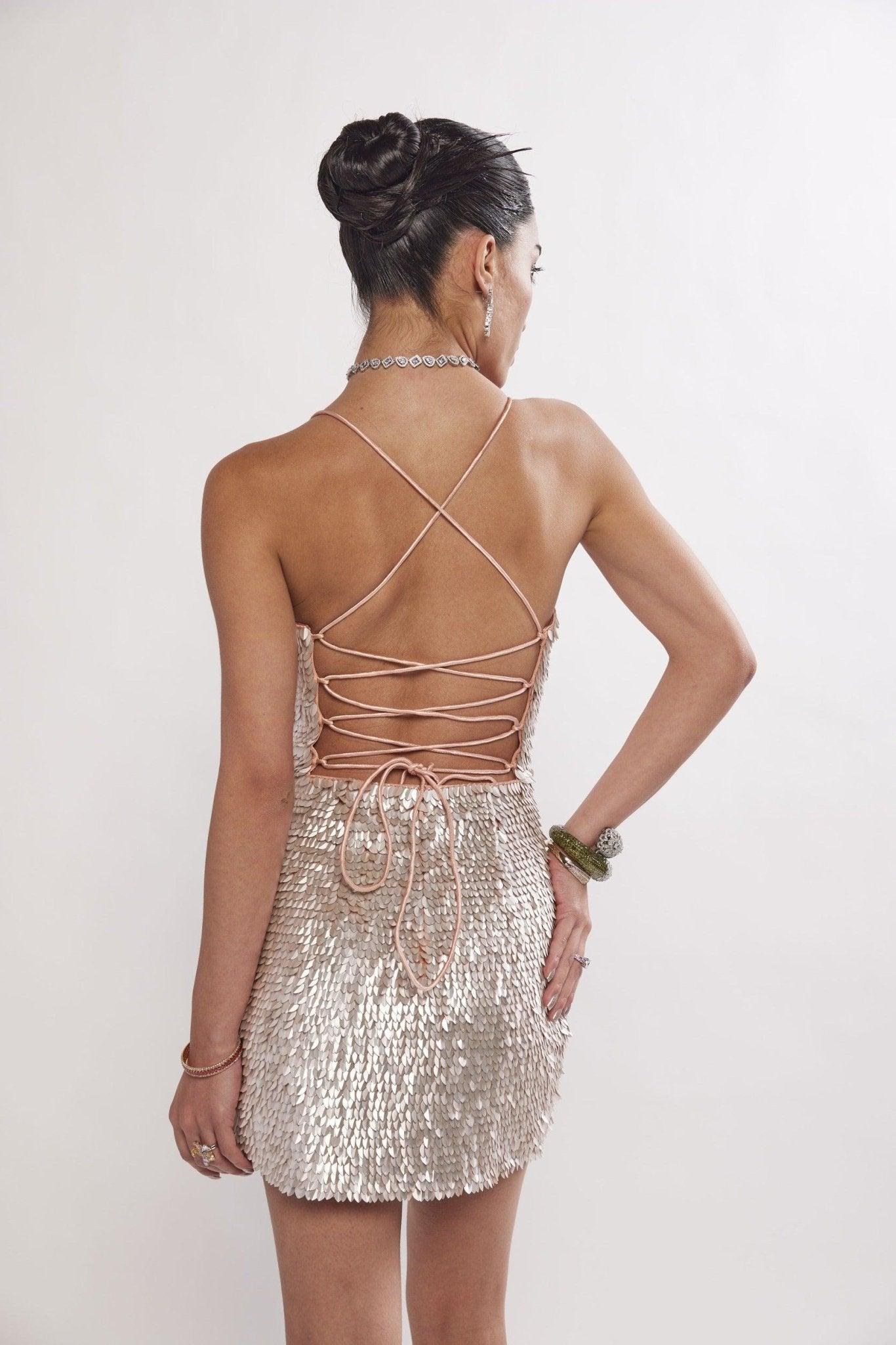 PEARL COCKTAIL MINI DRESS Peach - REALM