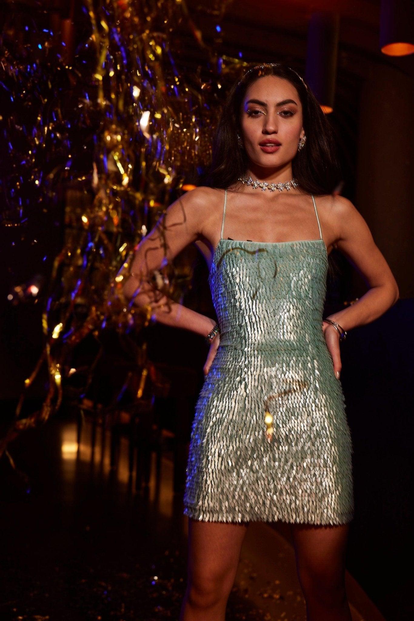 PEARL COCKTAIL MINI DRESS Aqua - REALM