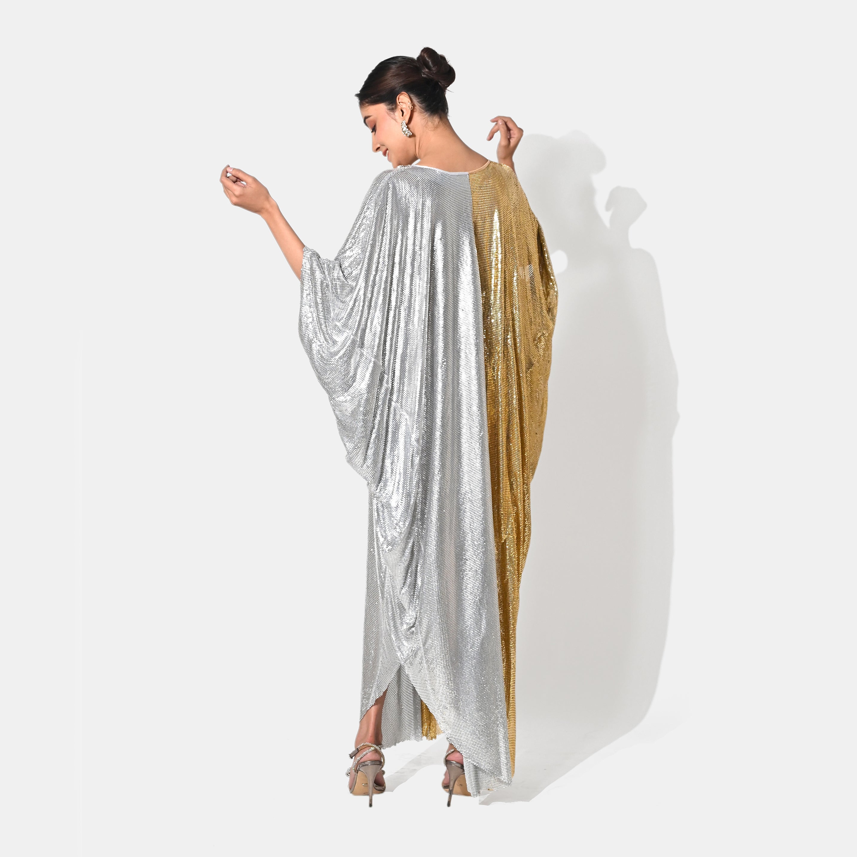 NOOR CHAIN MAIL METALLIC GOLD SILVER KAFTAN