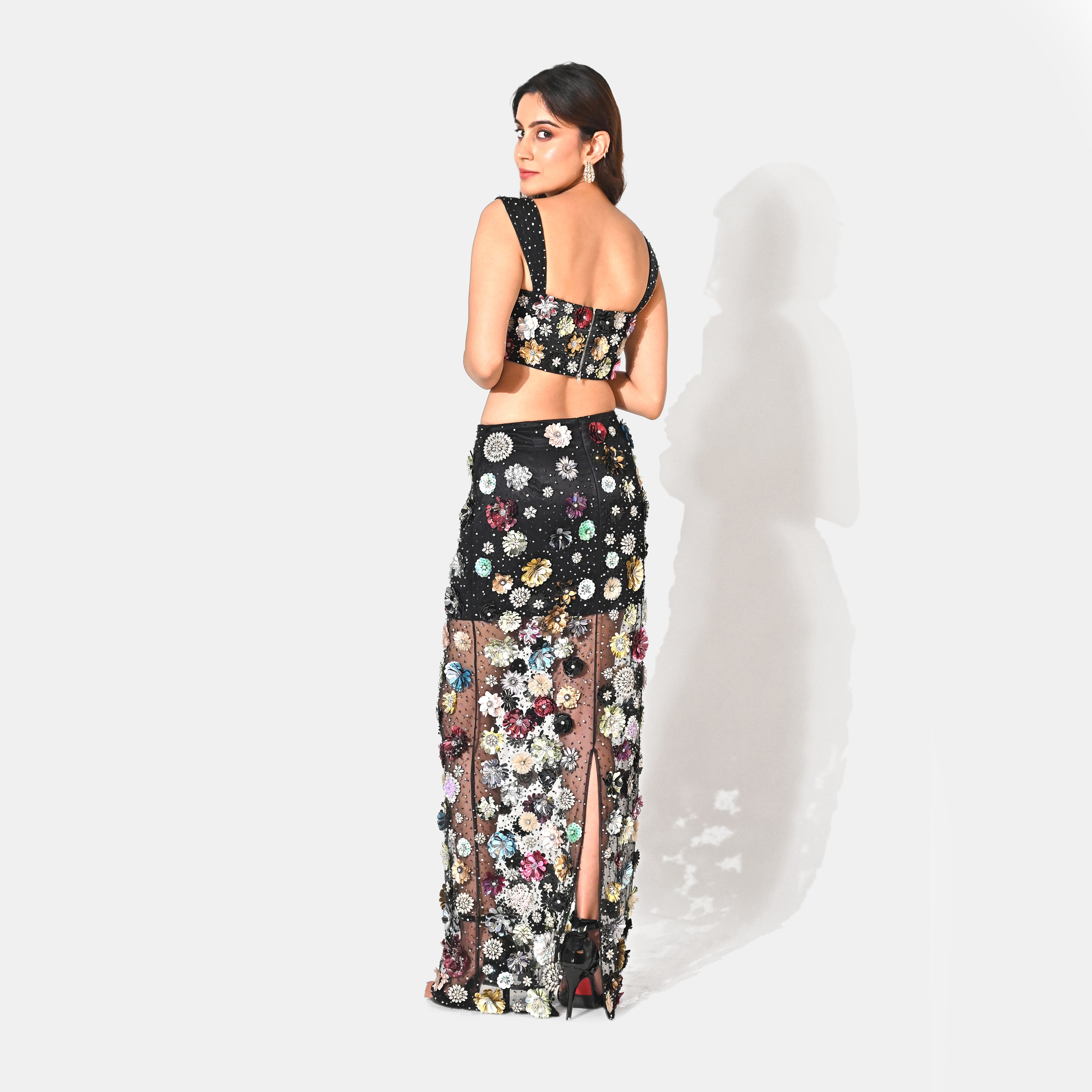 CHARLOTTE BLACK FLORAL SEQUIN EMBELLISHED MAXI CO-ORD SET