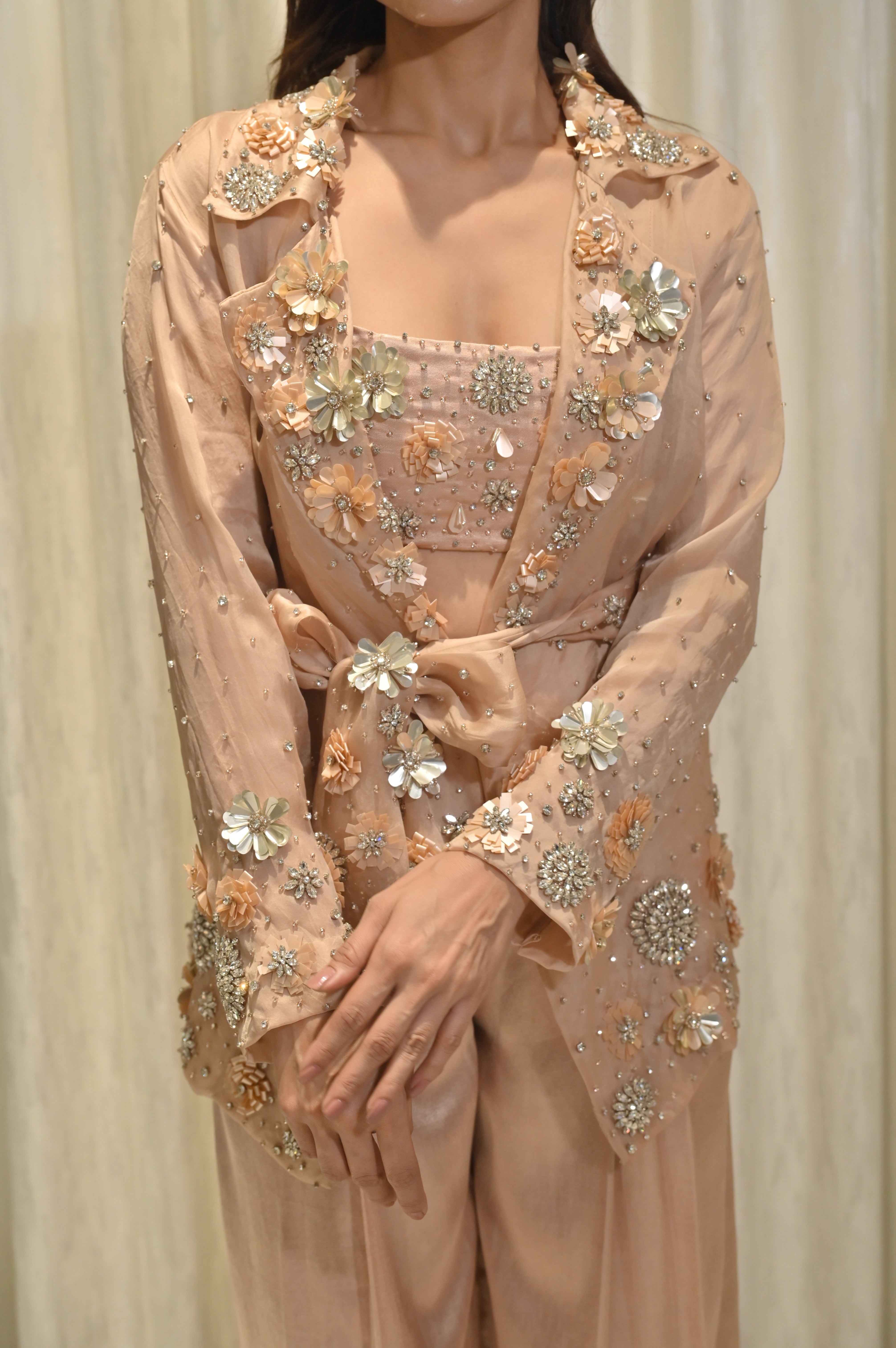 CHARLOTTE NUDE FLORAL SEQUIN EMBELLISHED JACKET CO-ORD SET