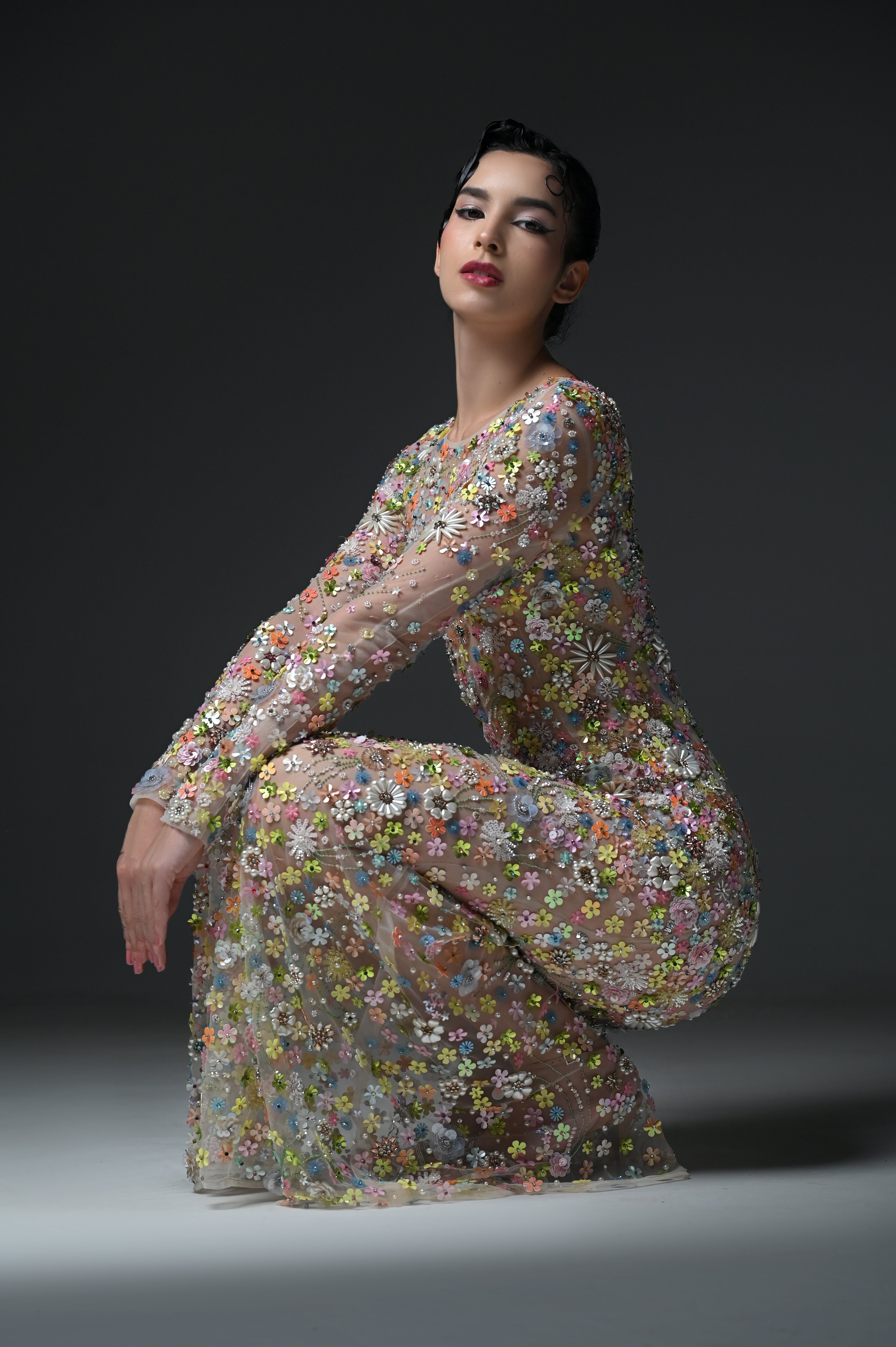 MARYLIN FLORAL EMBELLISHED GOWN