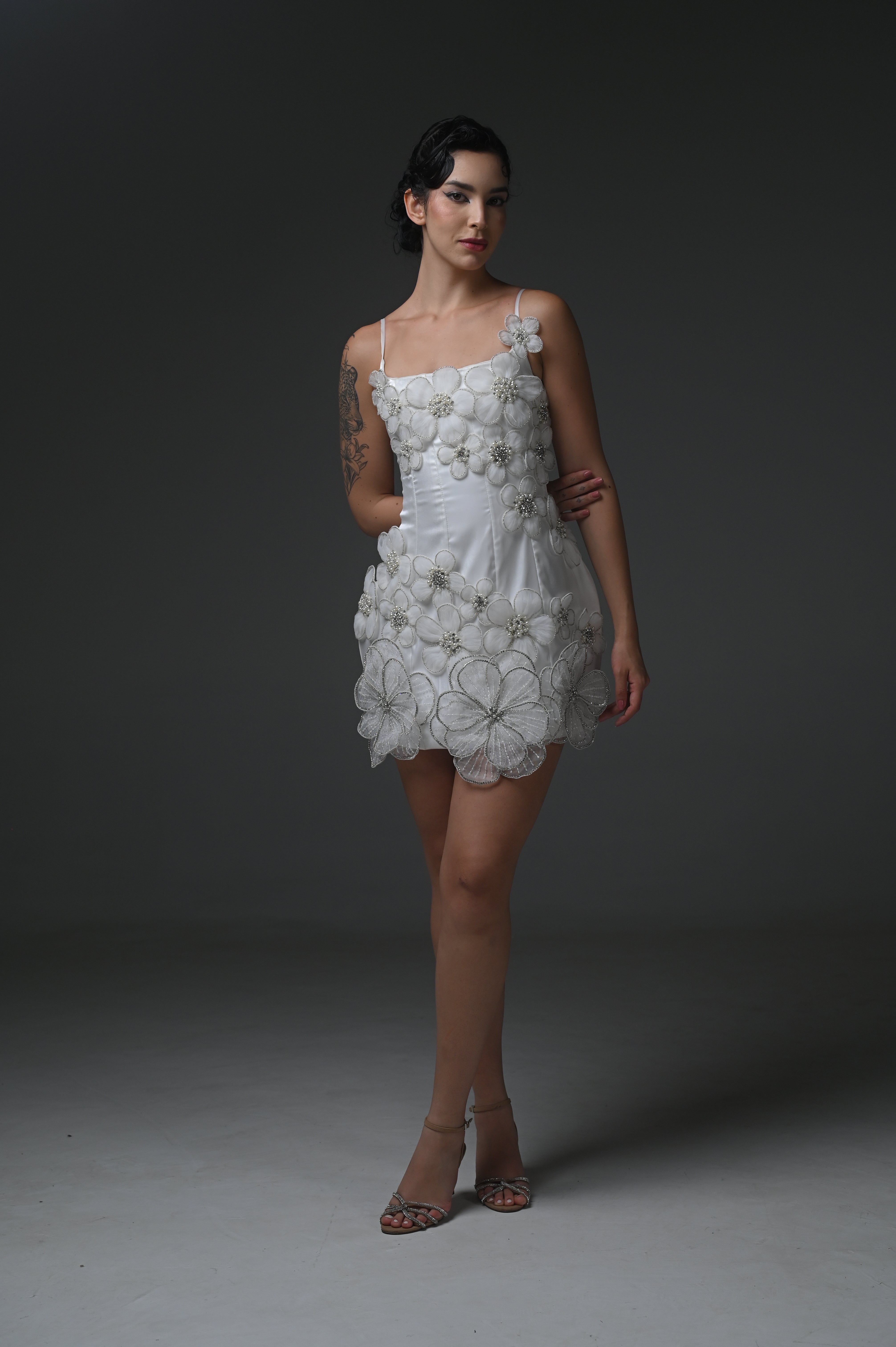 CAMILLE IVORY PETAL MINI DRESS