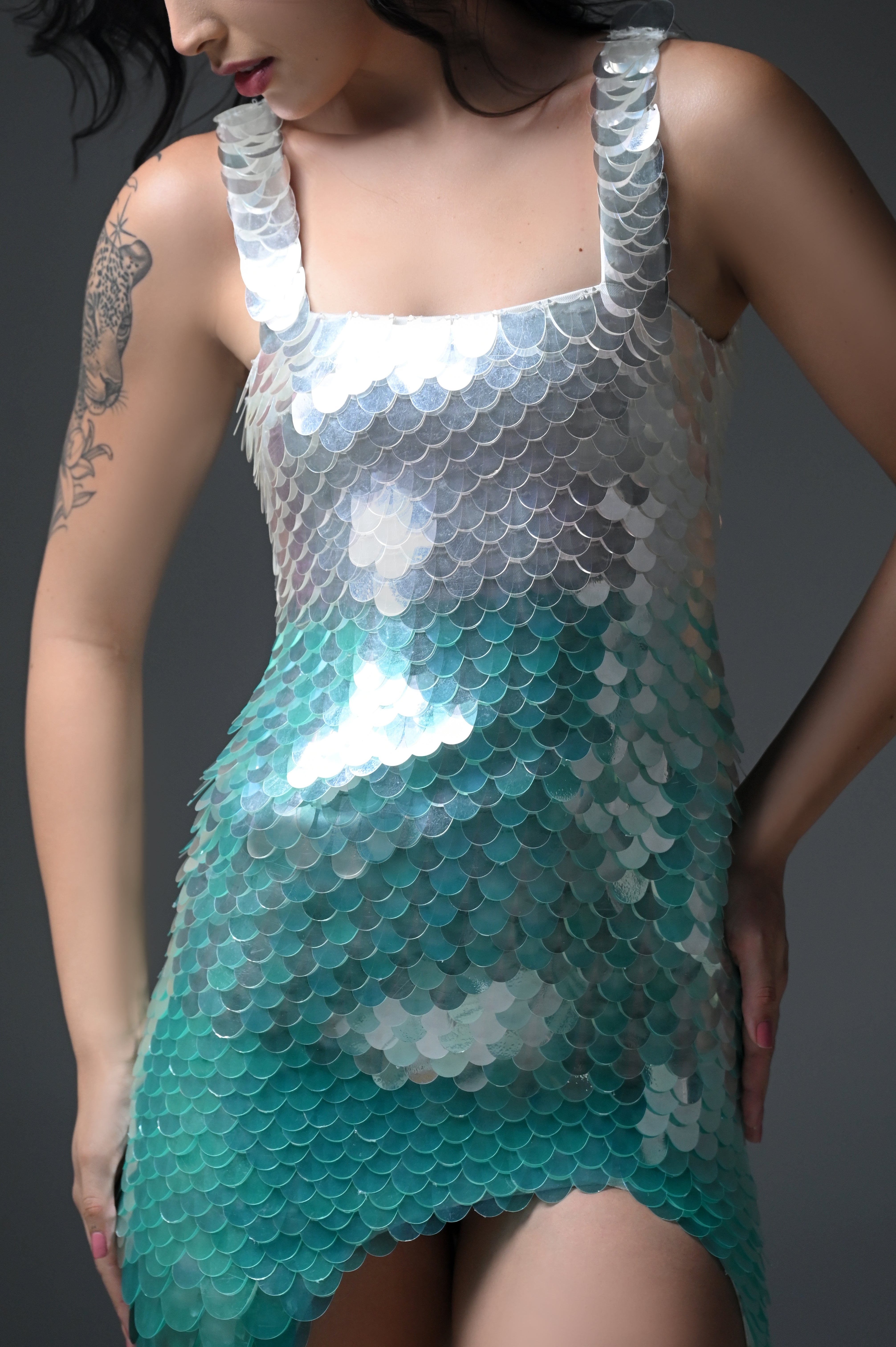 ANASTASIA TEAL HOLOGRAPHIC MAXI DRESS