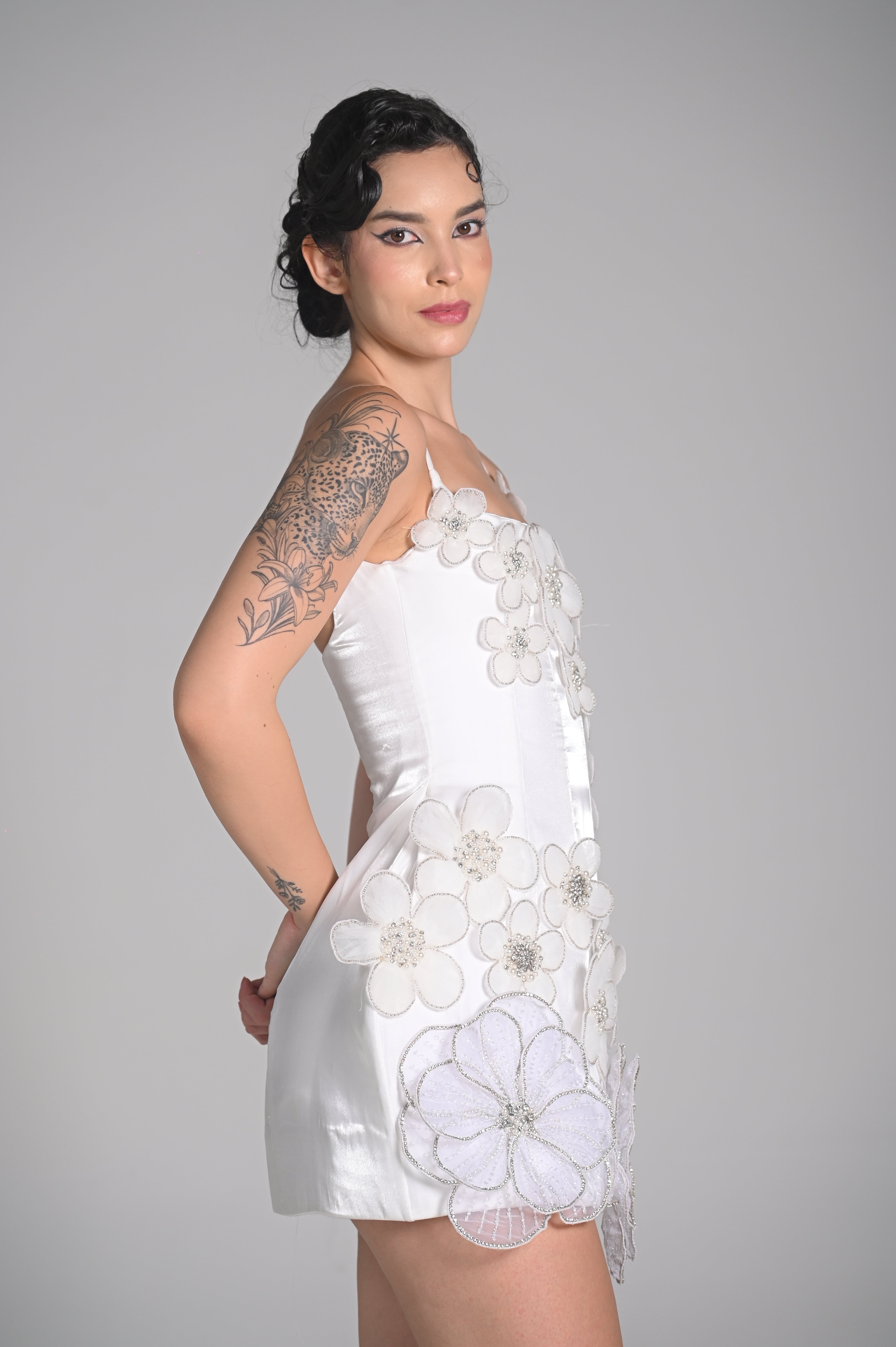 CAMILLE IVORY PETAL MINI DRESS