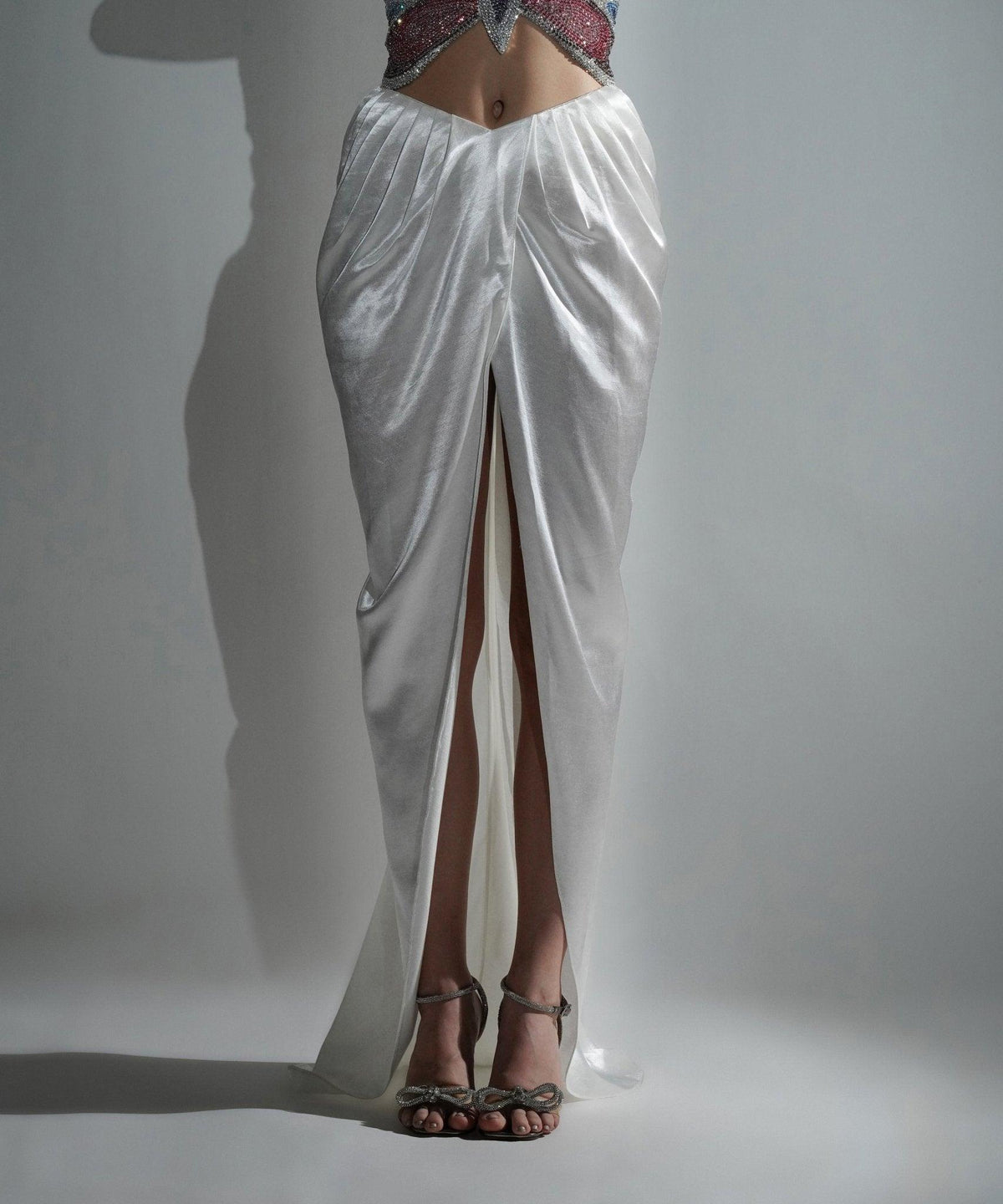 Designer Keya White Drape Maxi Skirt | Realm By Vaishali