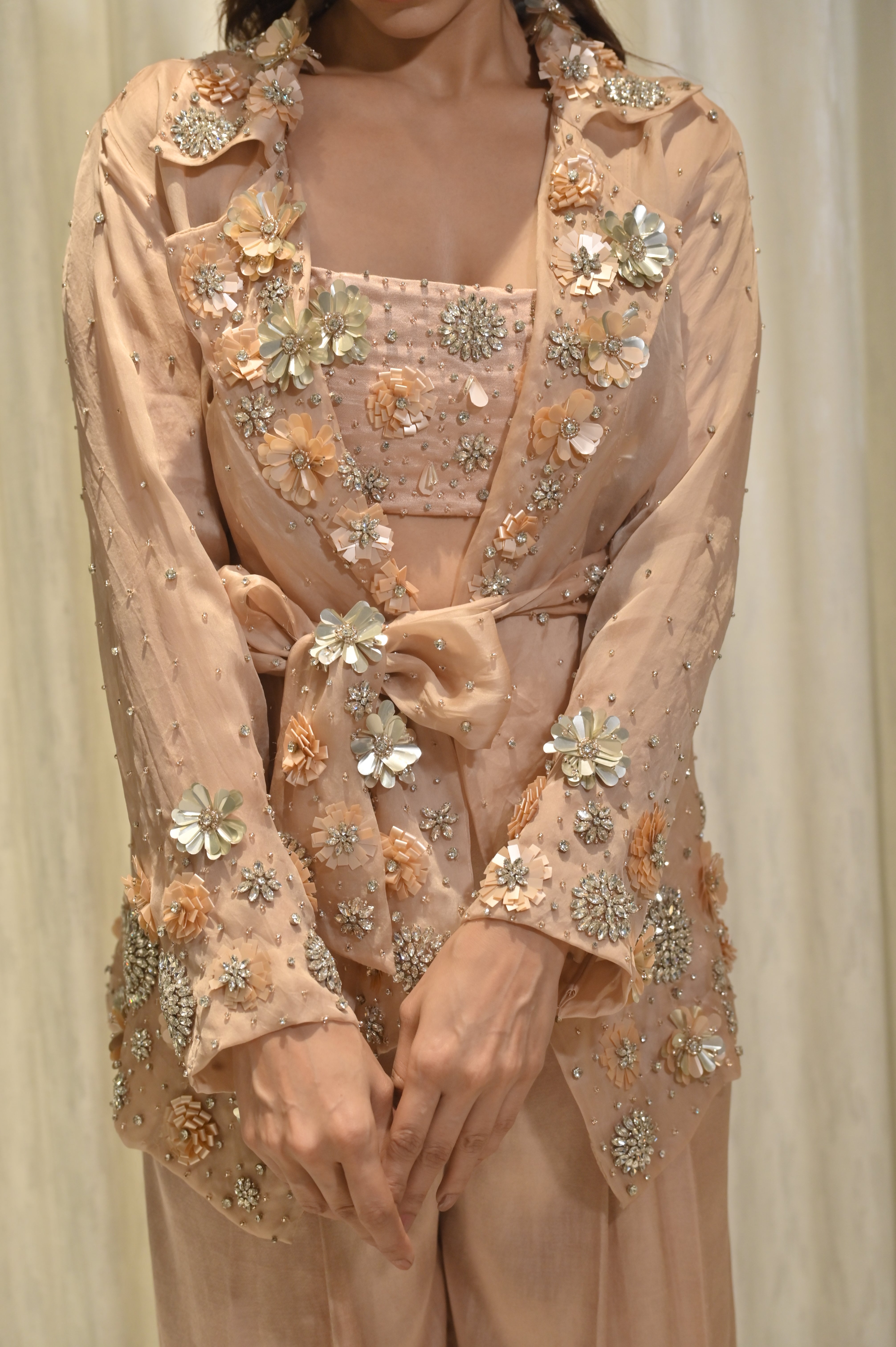 CHARLOTTE NUDE FLORAL SEQUIN EMBELLISHED JACKET