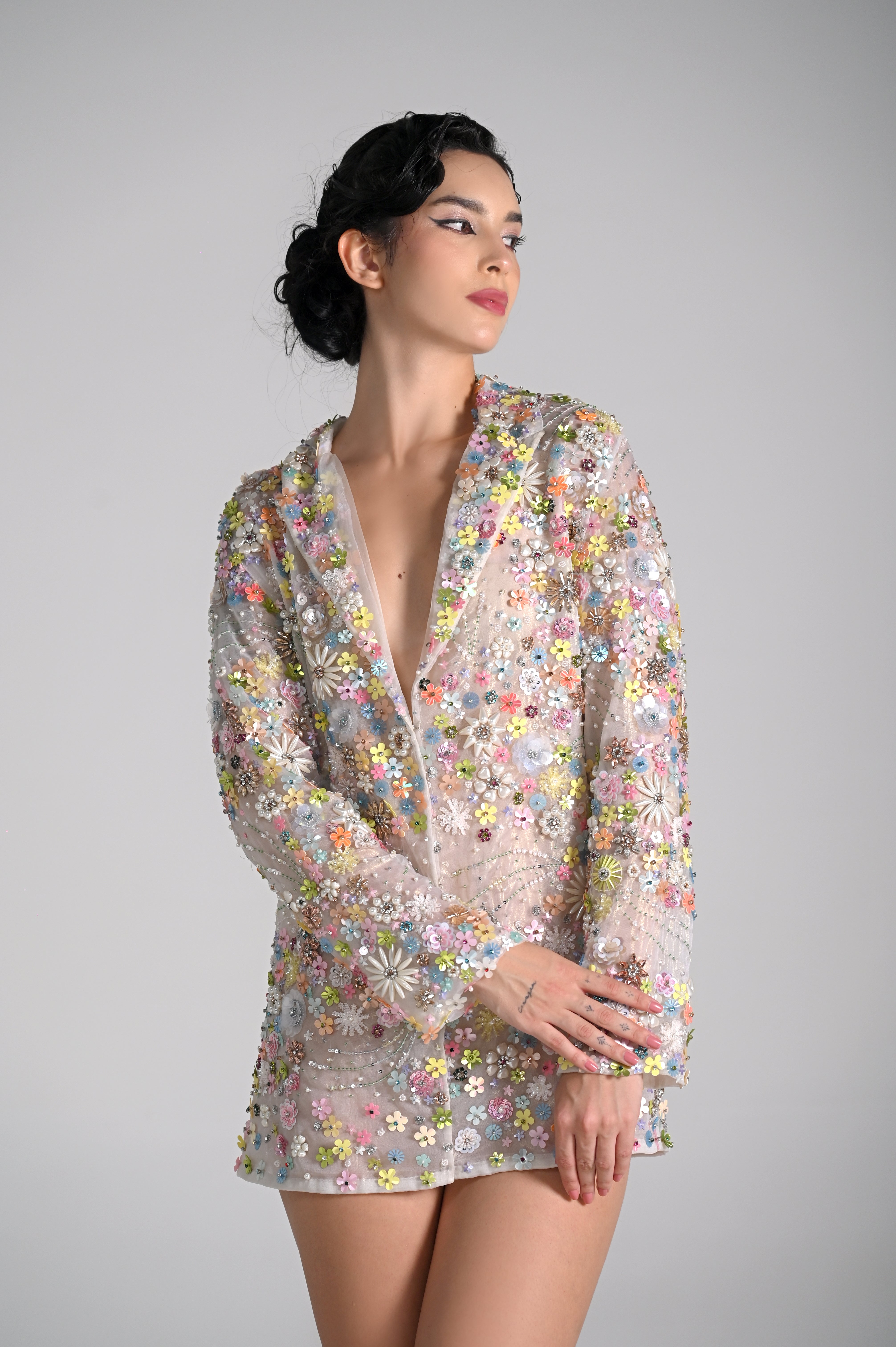 MARYLIN FLORAL EMBELLISHED BLAZER DRESS