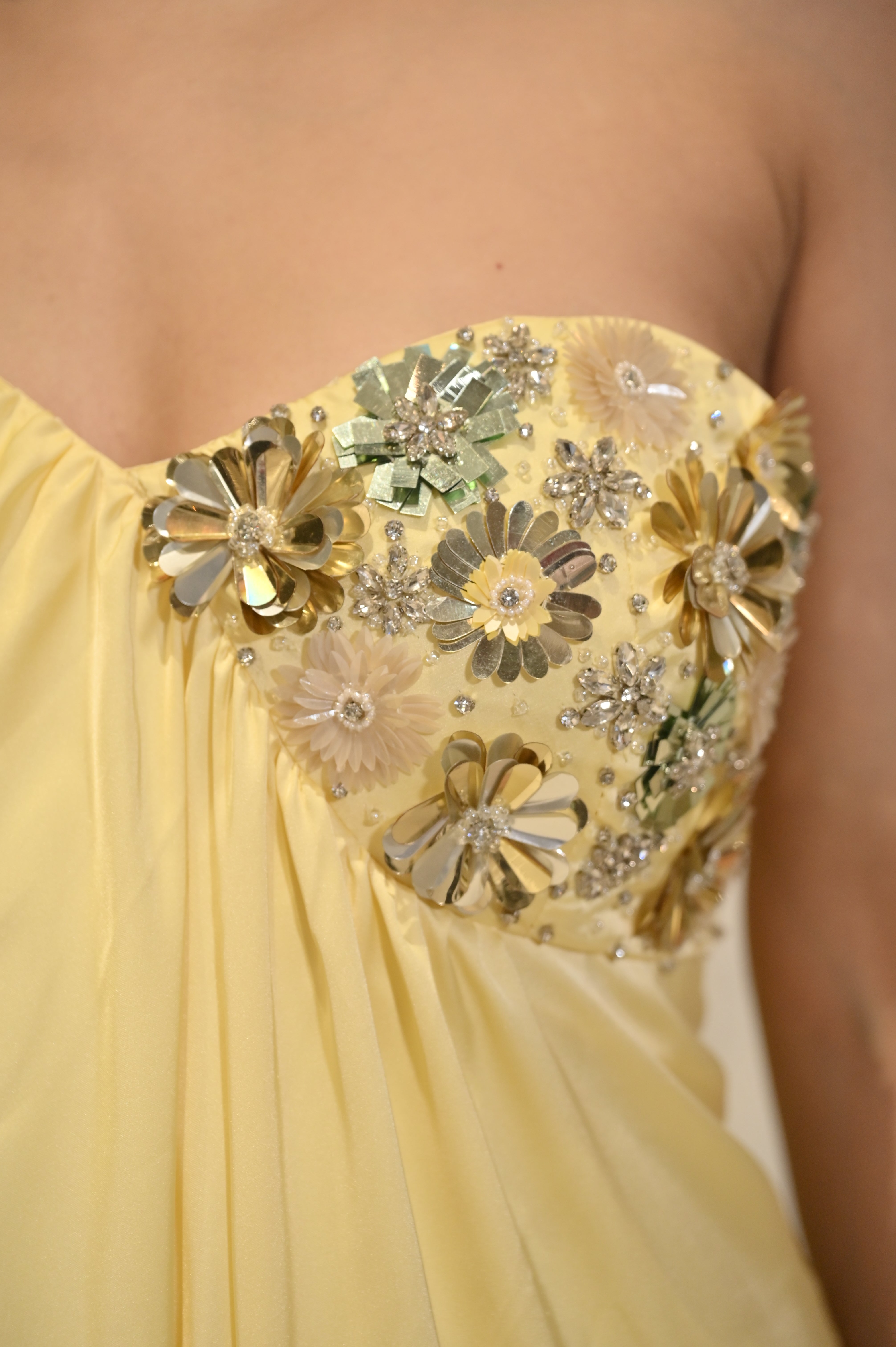 SELENA BUTTER YELLOW SEQUIN EMBELLISHED DRAPE GOWN